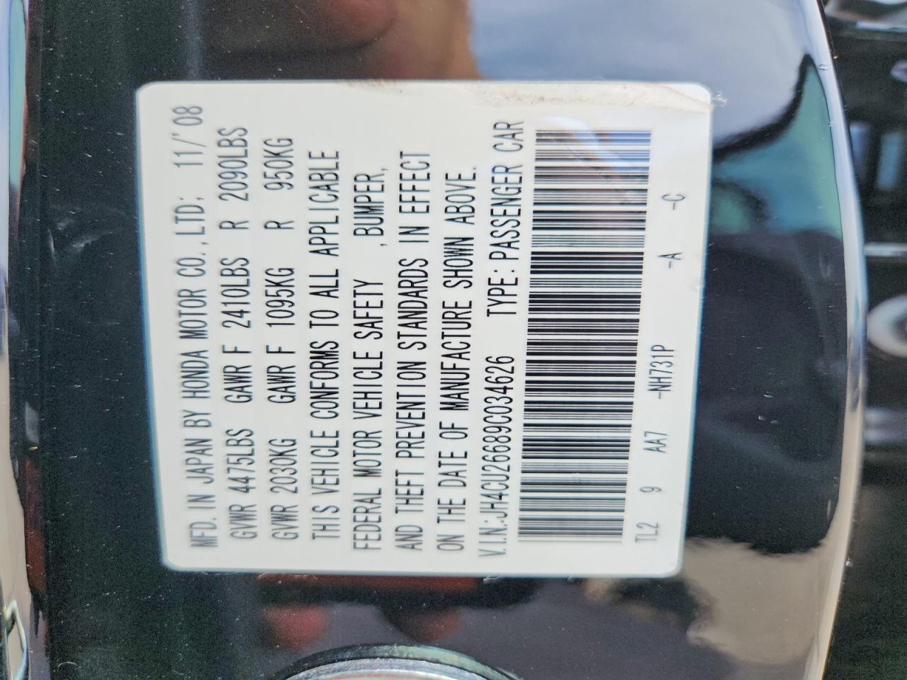2009 Acura Tsx Black vin: JH4CU26689C034626