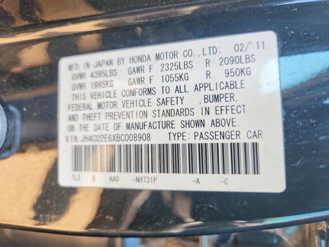 2011 Acura Tsx Черный vin: JH4CU2E6XBC008908