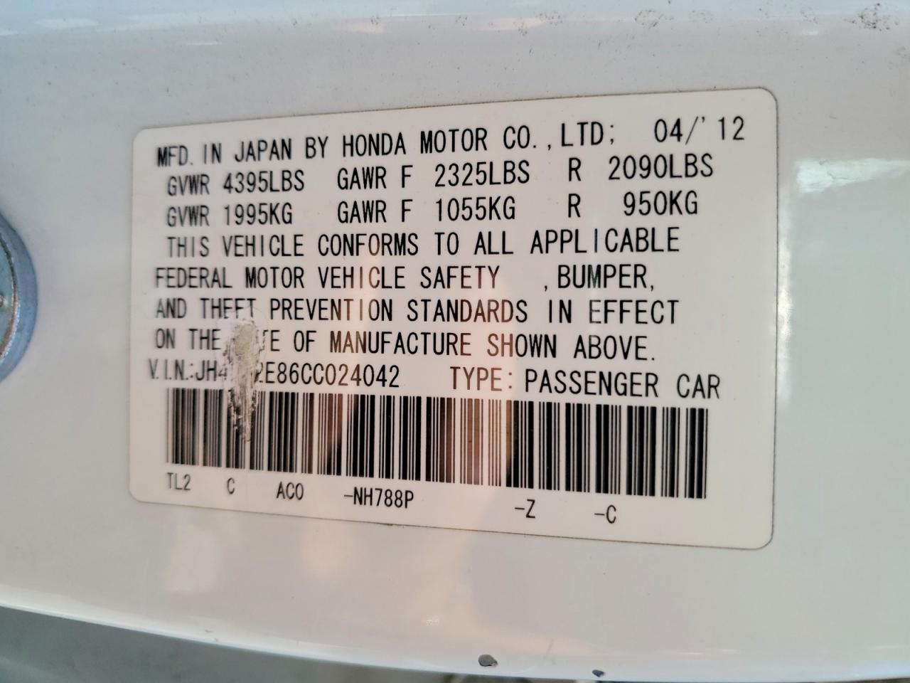 2012 Acura Tsx Se White vin: JH4CU2E86CC024042