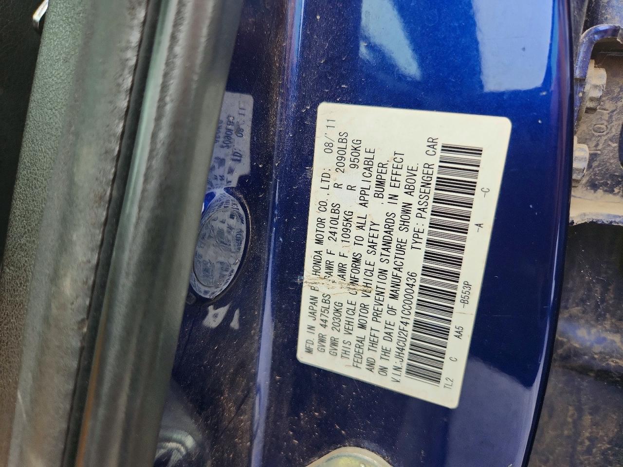 2012 Acura Tsx Blue vin: JH4CU2F41CC000436