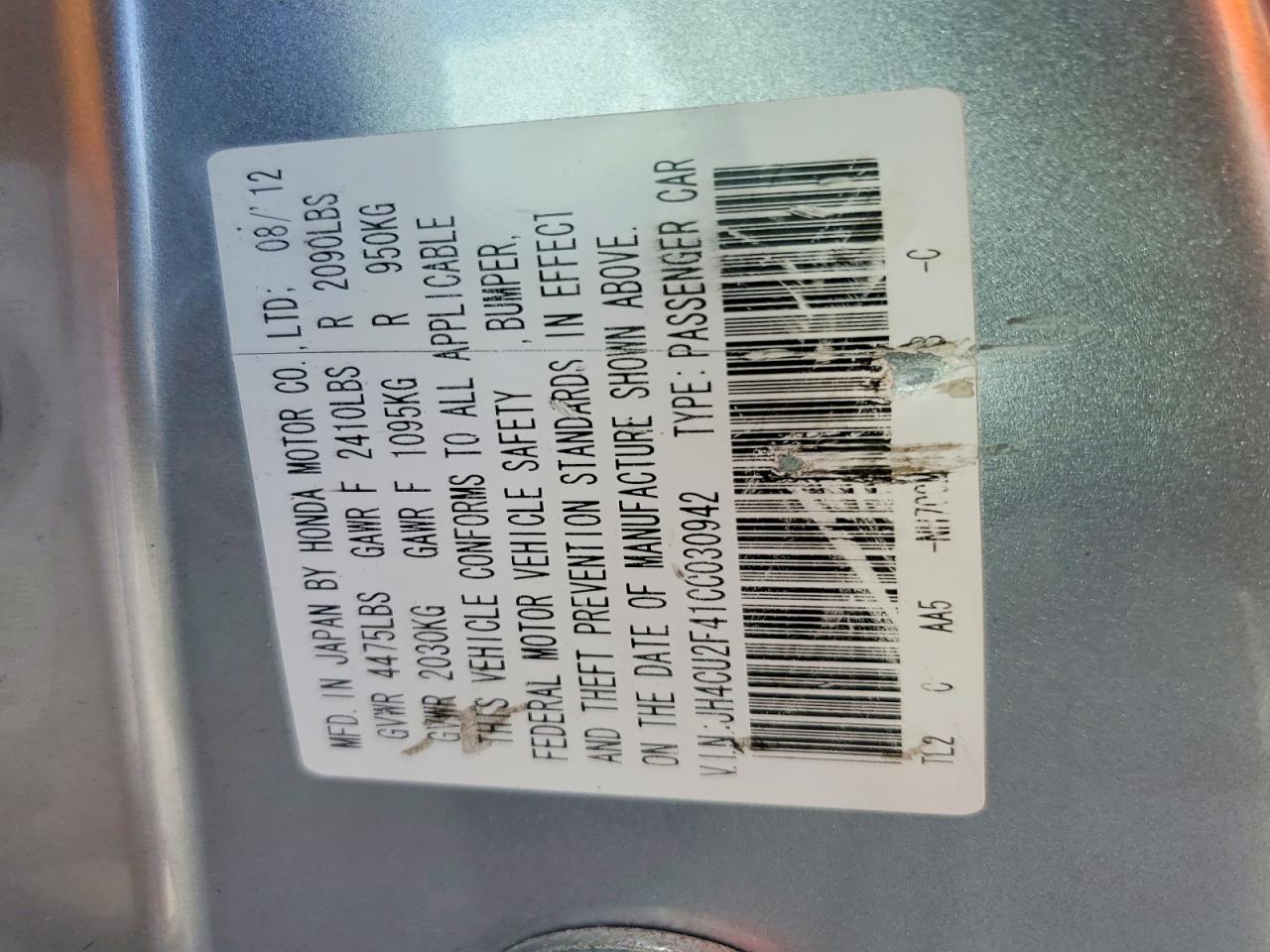 2012 Acura Tsx Silver vin: JH4CU2F41CC030942