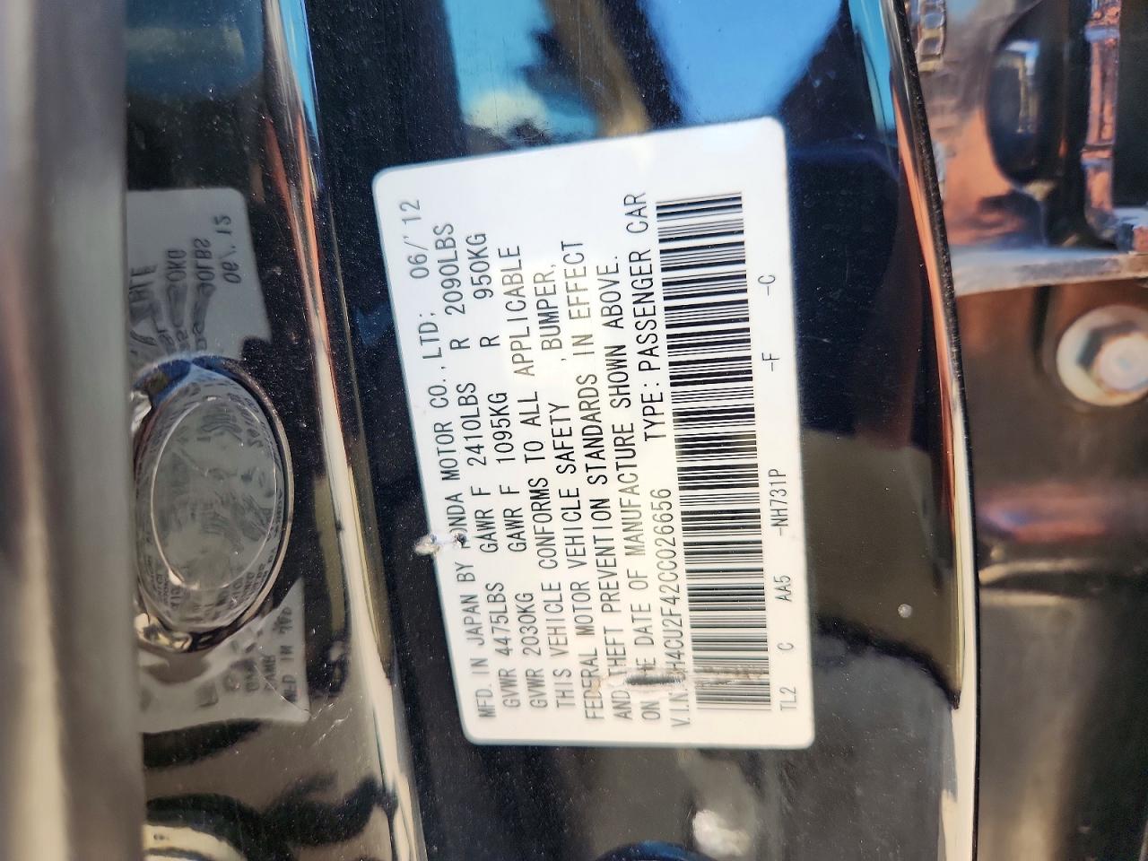 2012 Acura Tsx Black vin: JH4CU2F42CC026656