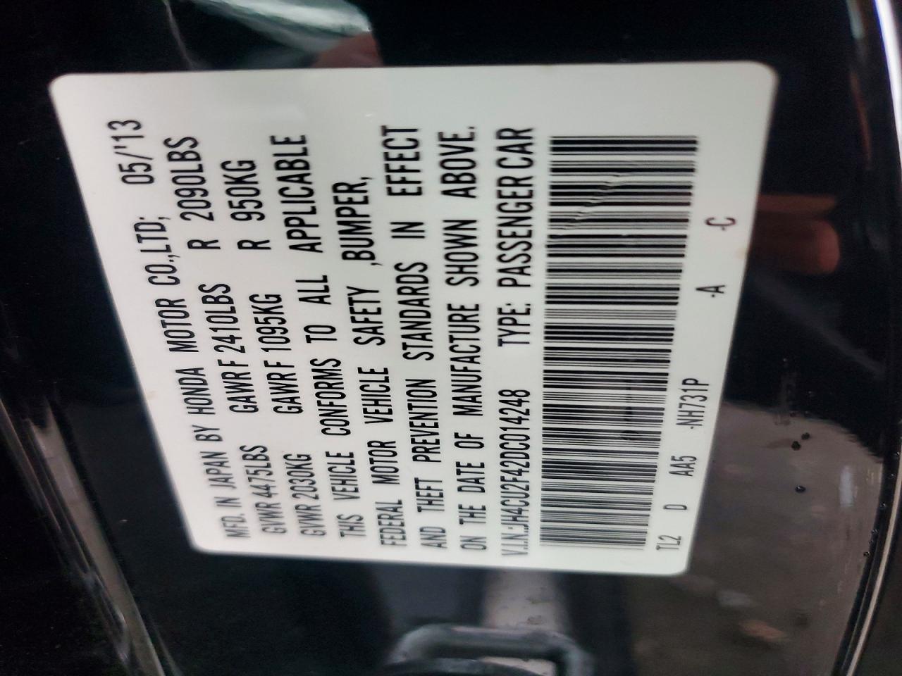 2013 Acura Tsx Black vin: JH4CU2F42DC014248