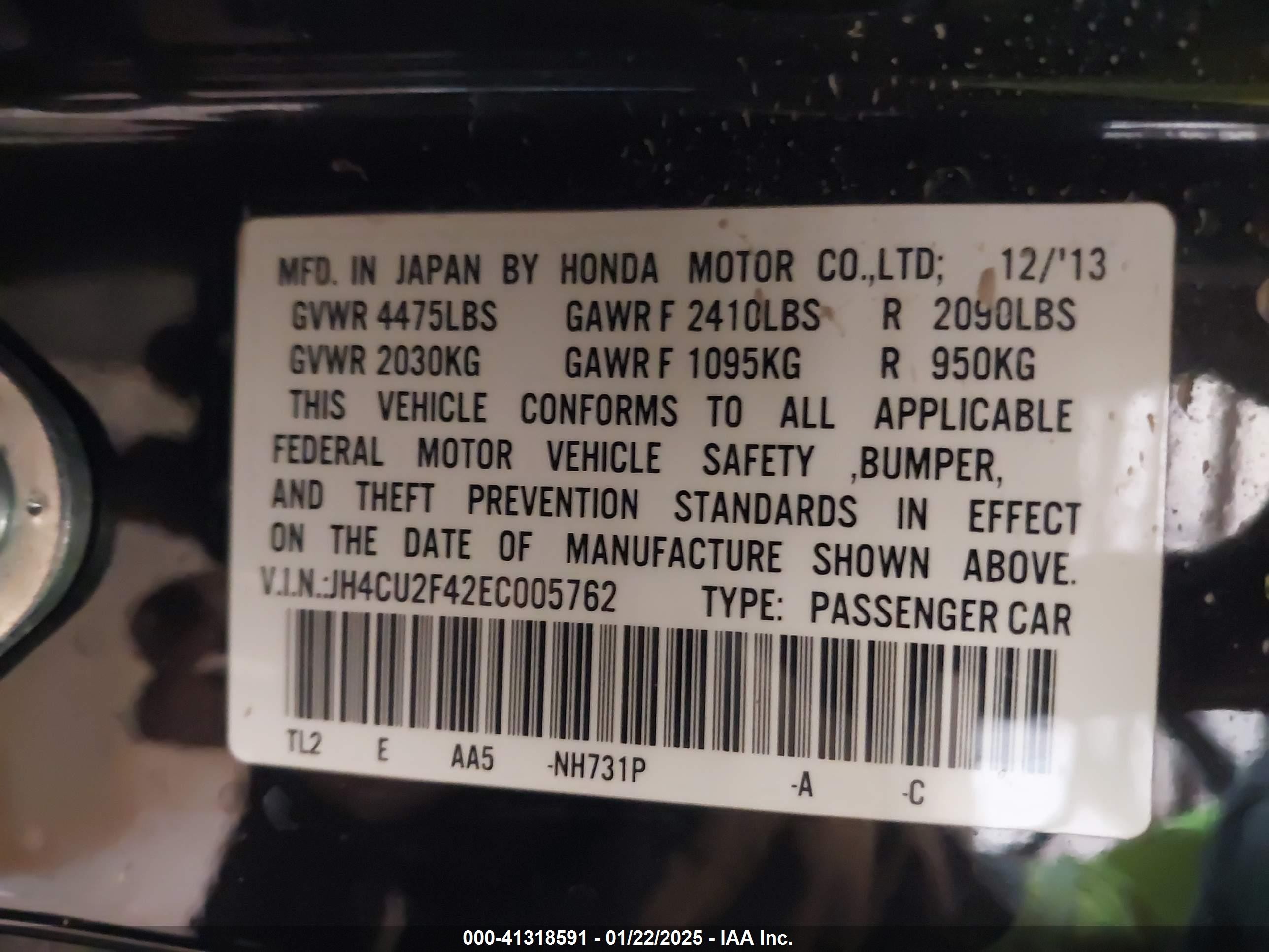 2014 Acura Tsx 2.4 Black vin: JH4CU2F42EC005762