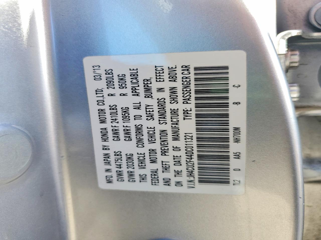2013 Acura Tsx Silver vin: JH4CU2F44DC011321