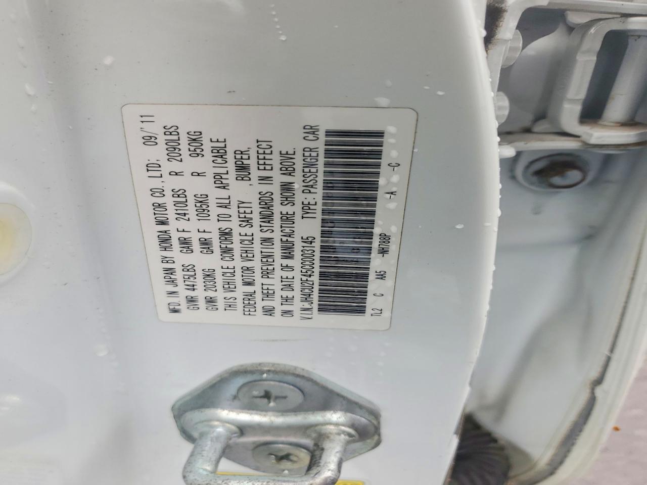 2012 Acura Tsx White vin: JH4CU2F45CC003145