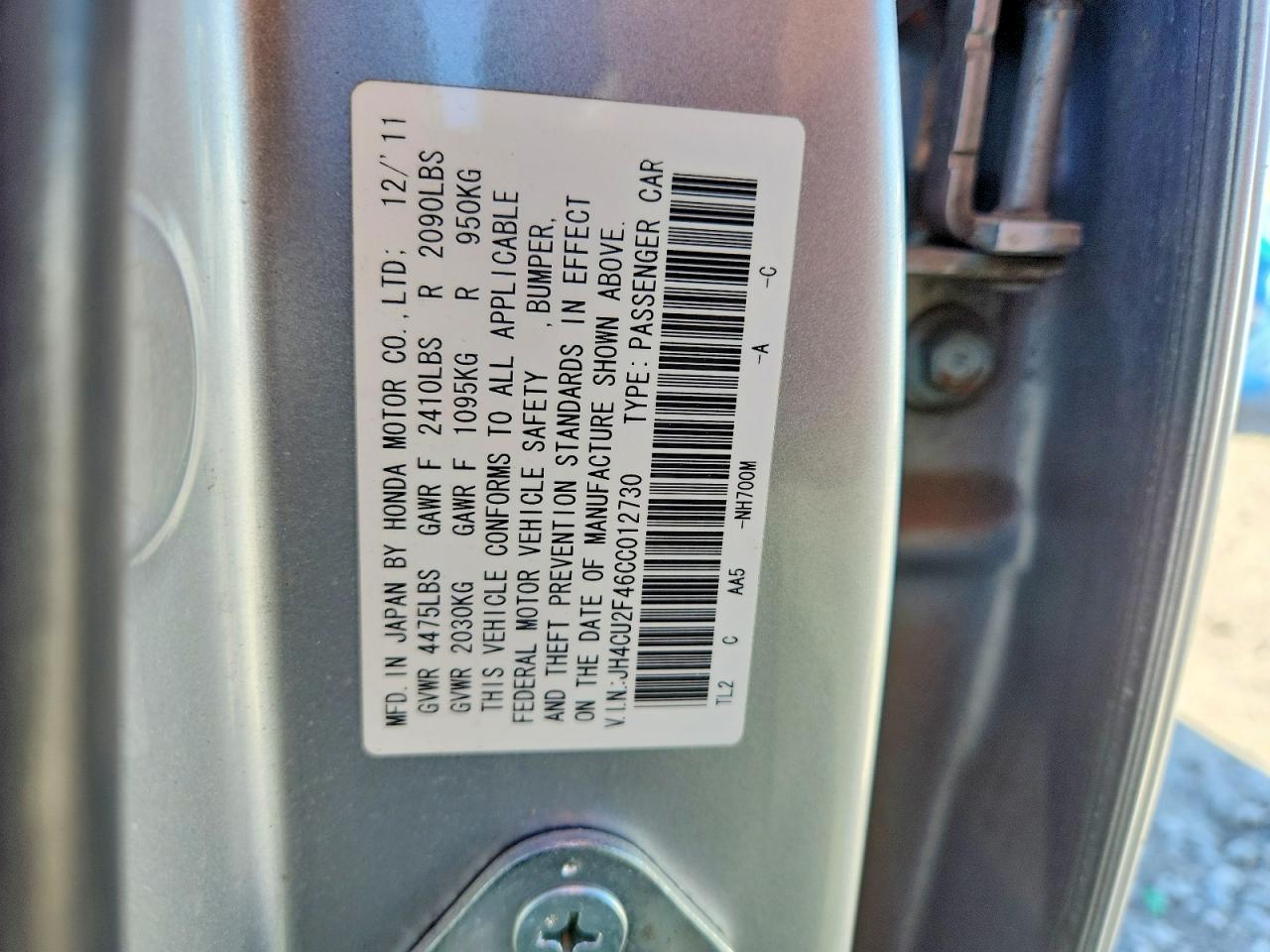 2012 Acura Tsx Silver vin: JH4CU2F46CC012730