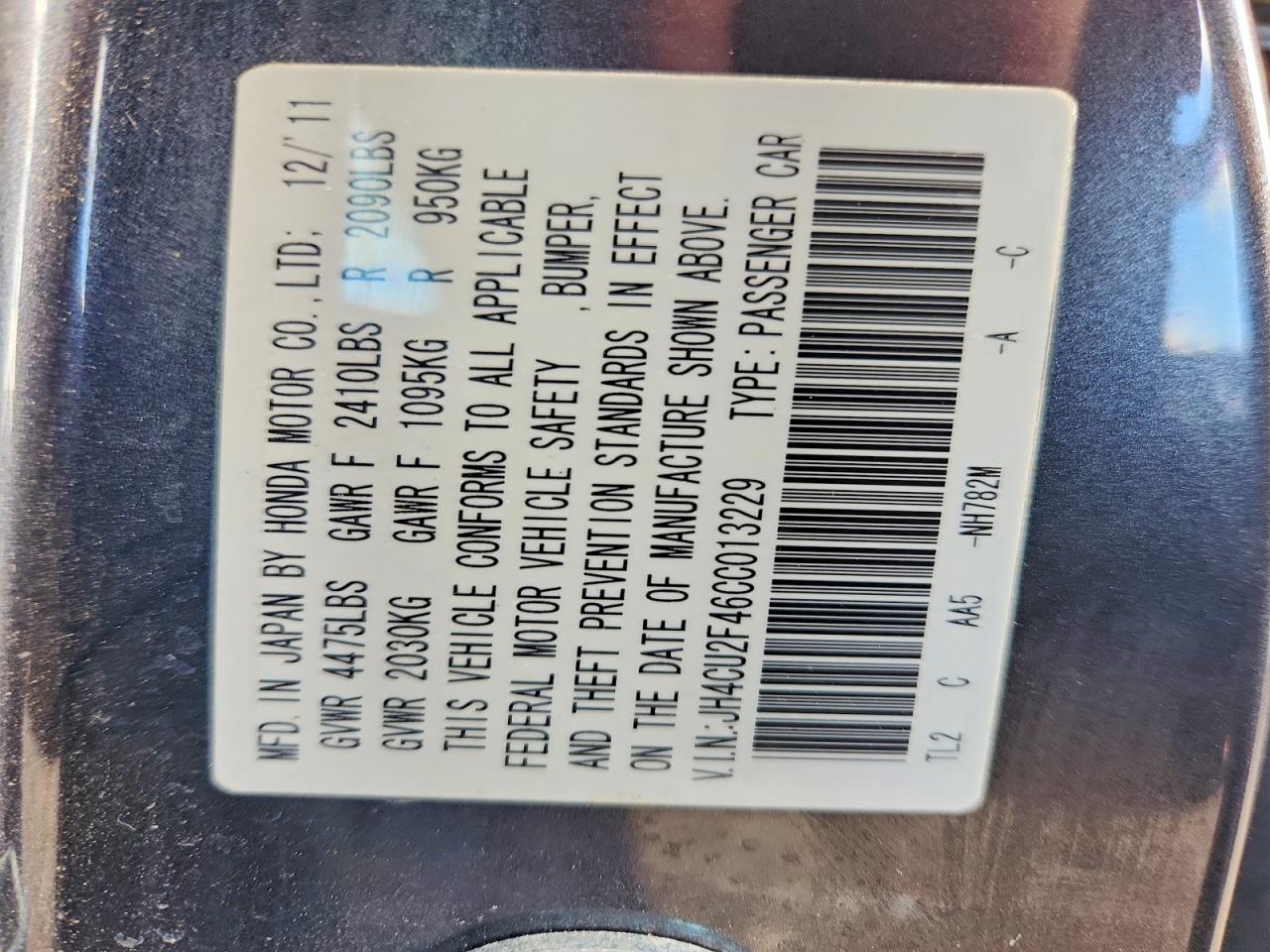 2012 Acura Tsx Black vin: JH4CU2F46CC013229