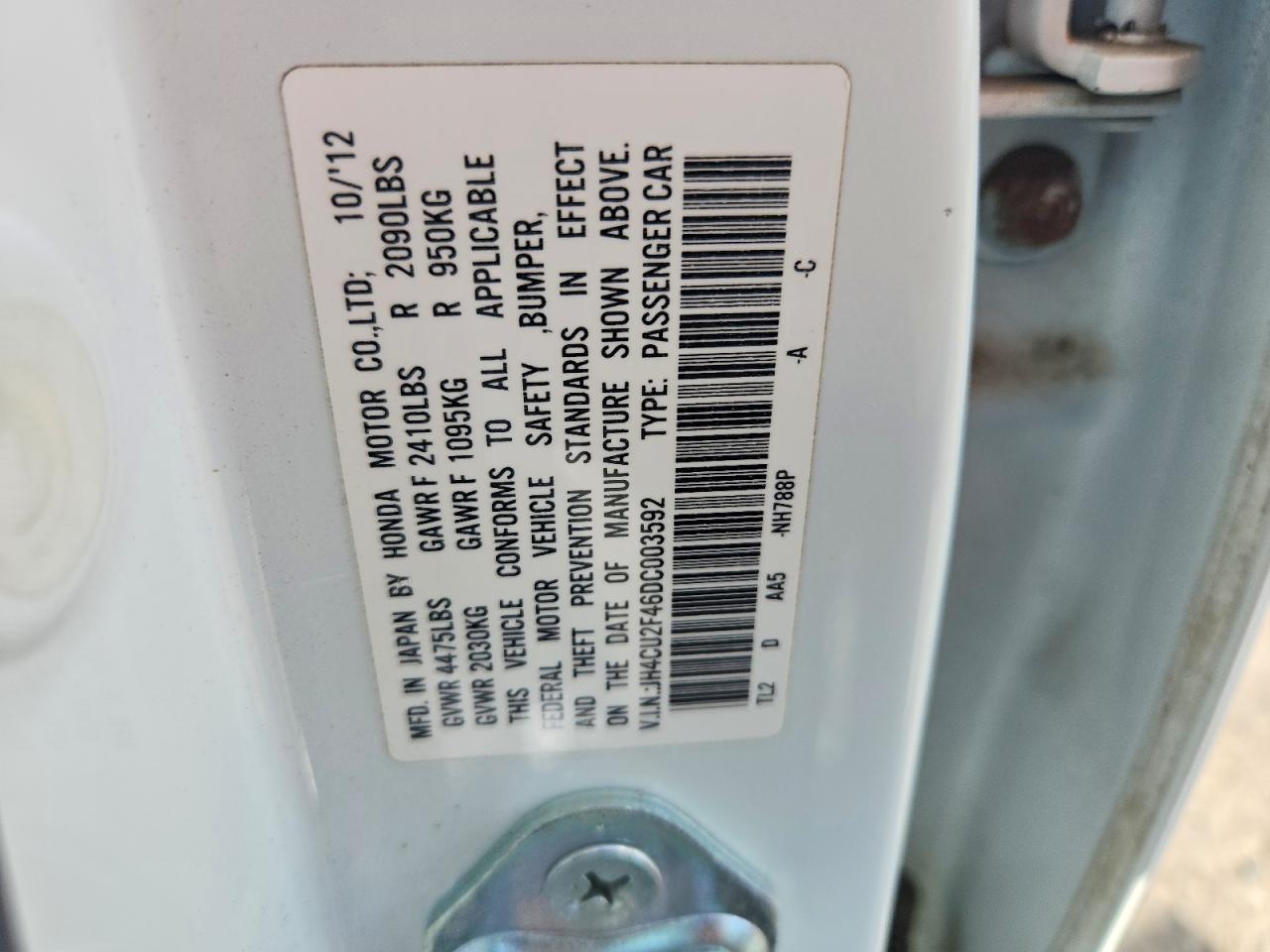 2013 Acura Tsx White vin: JH4CU2F46DC003592