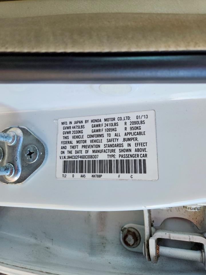2013 Acura Tsx White vin: JH4CU2F46DC008307