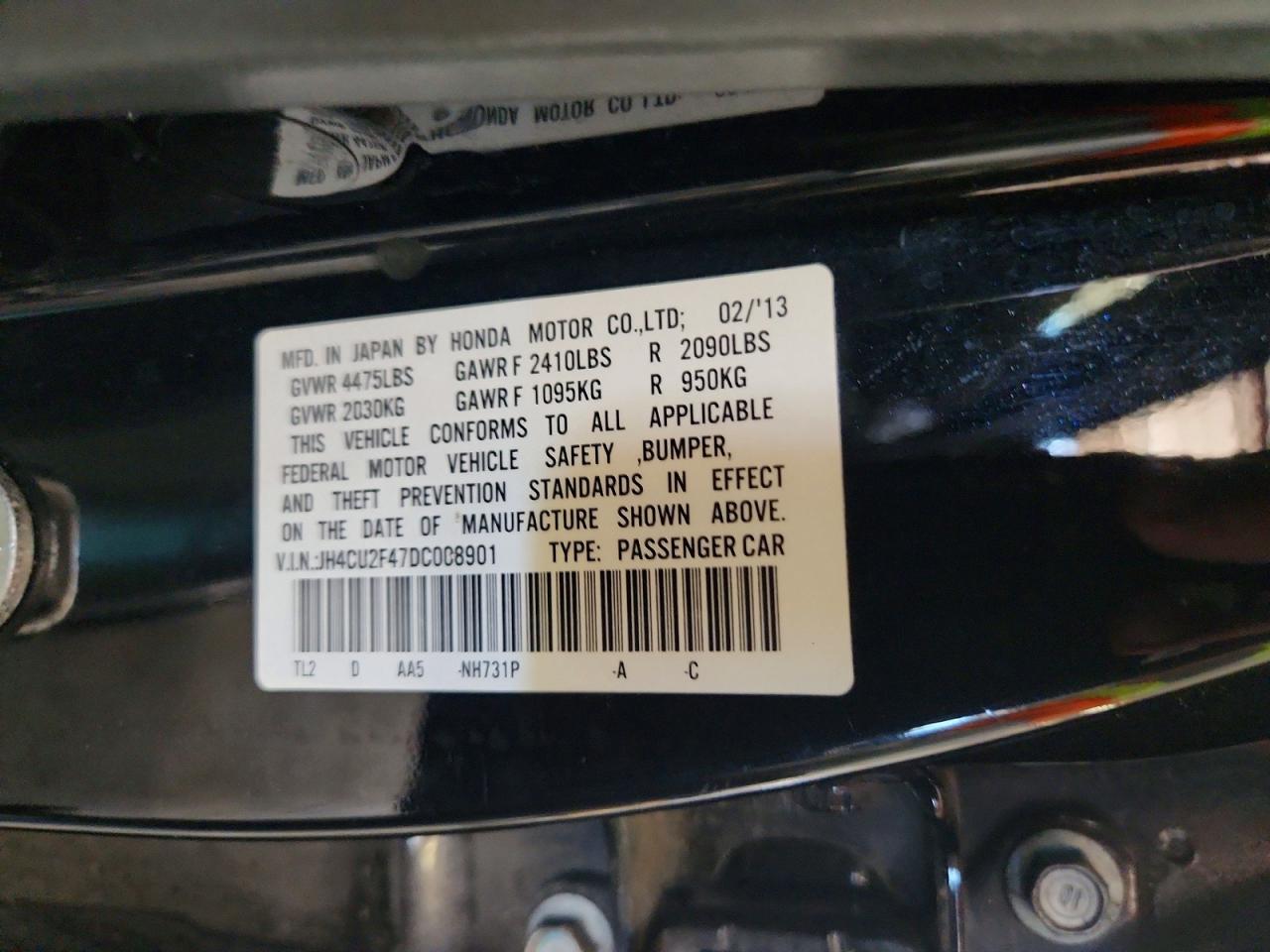2013 Acura Tsx Black vin: JH4CU2F47DC008901