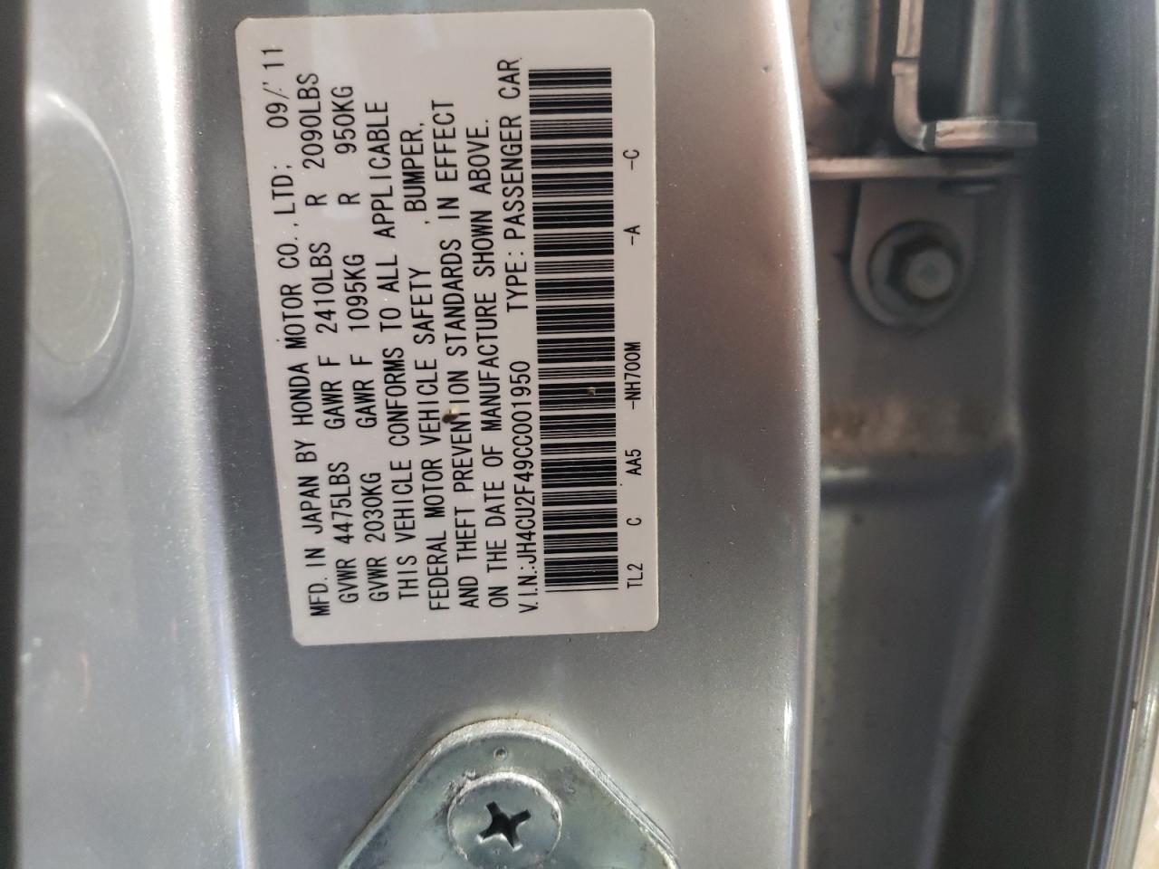 2012 Acura Tsx  Silver vin: JH4CU2F49CC001950