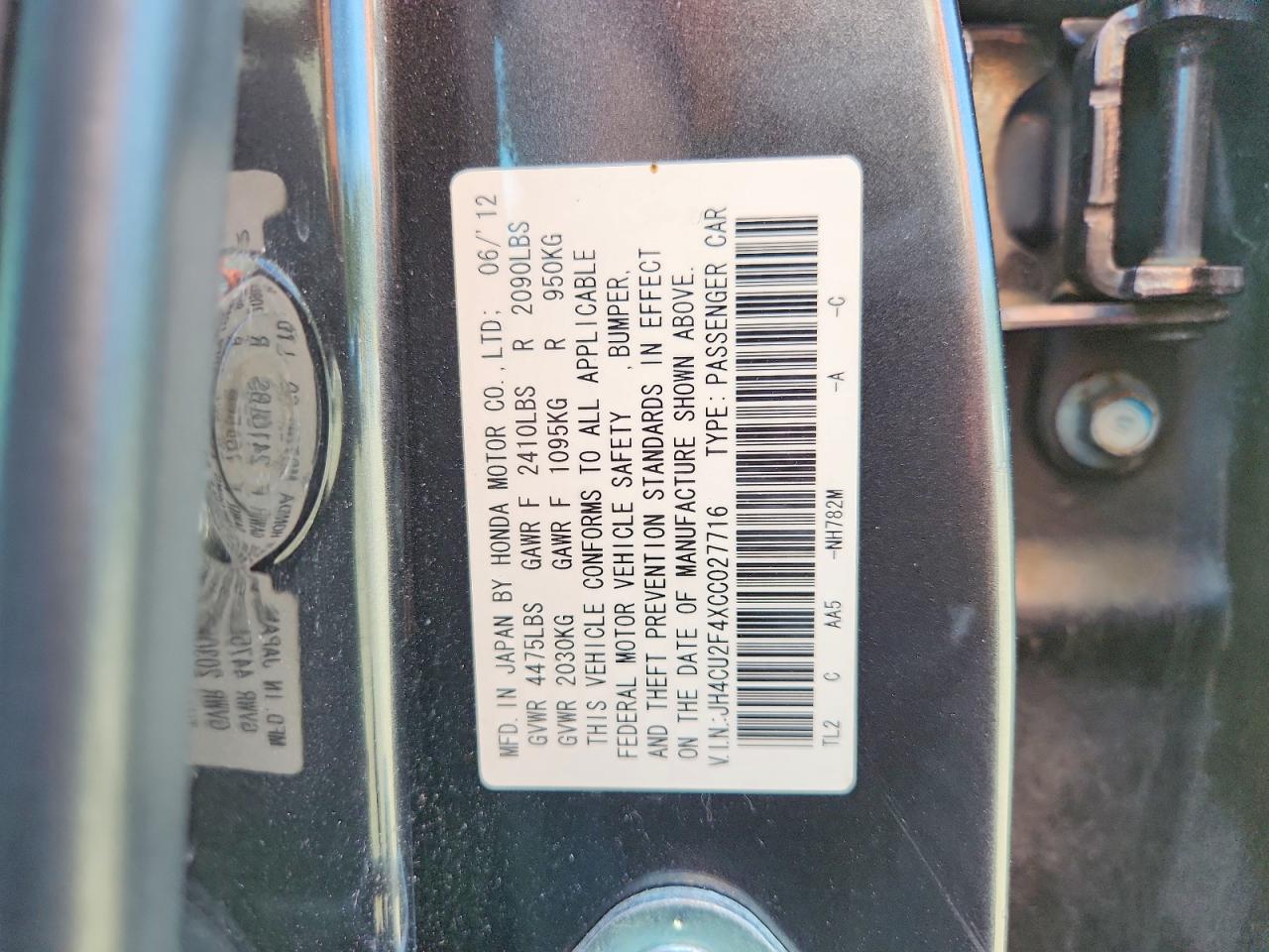 2012 Acura Tsx Gray vin: JH4CU2F4XCC027716