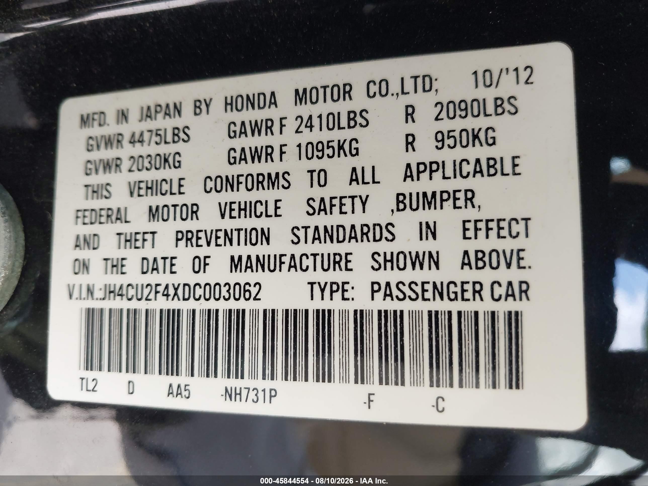 2013 Acura Tsx 2.4 Black vin: JH4CU2F4XDC003062