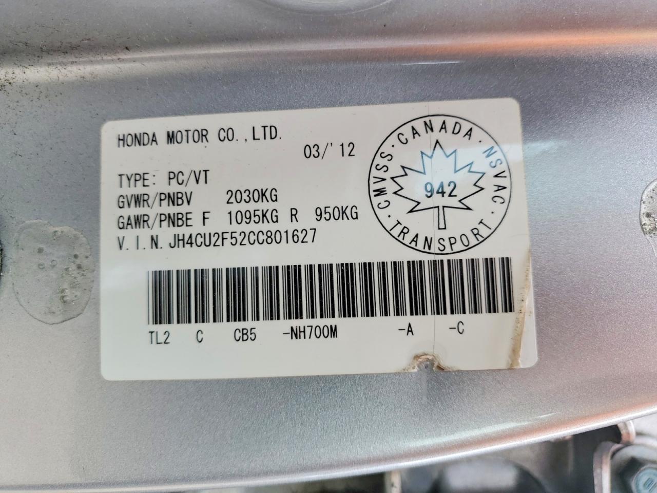 2012 Acura Tsx Silver vin: JH4CU2F52CC801627