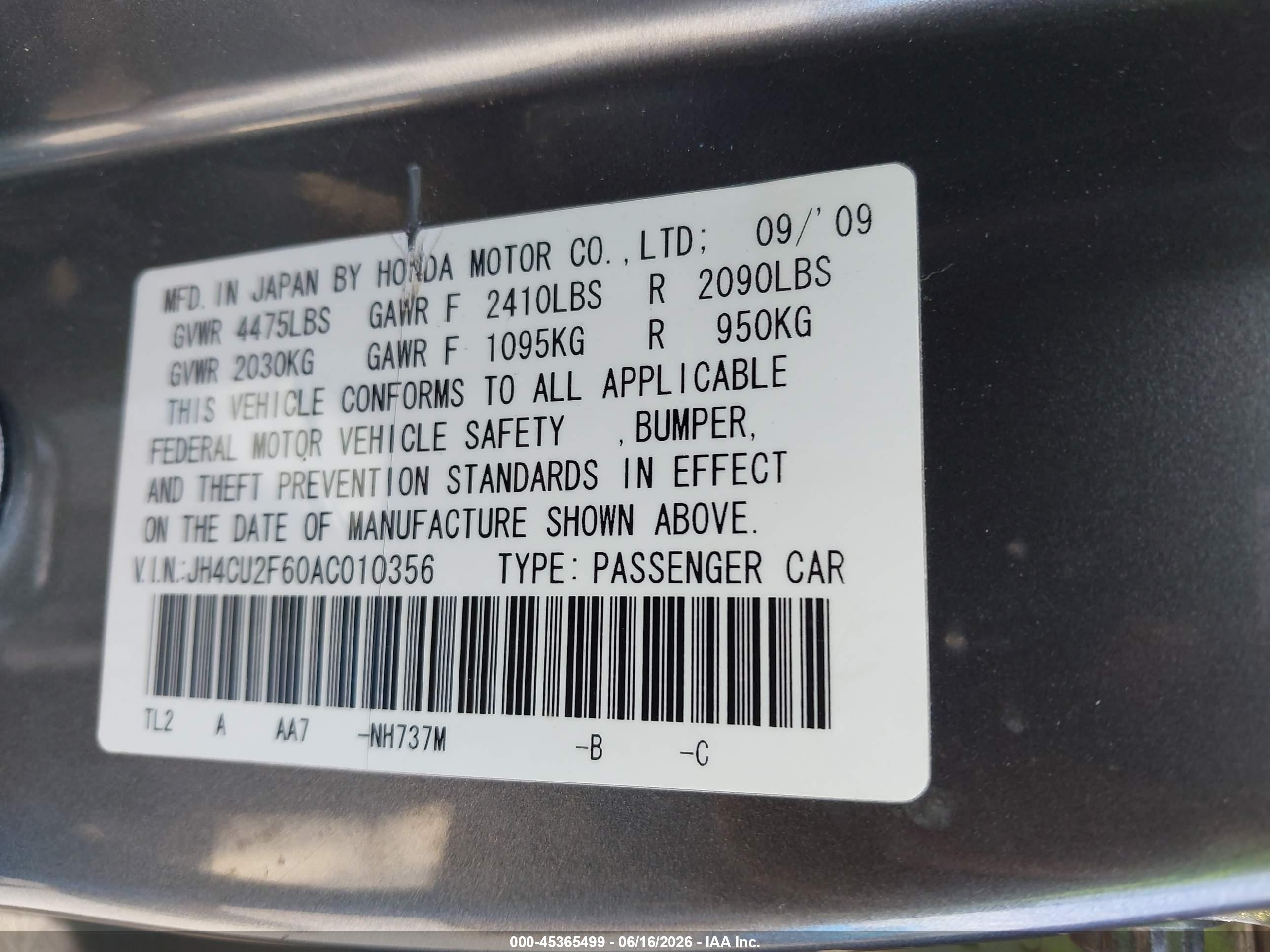2010 Acura Tsx 2.4 Gray vin: JH4CU2F60AC010356