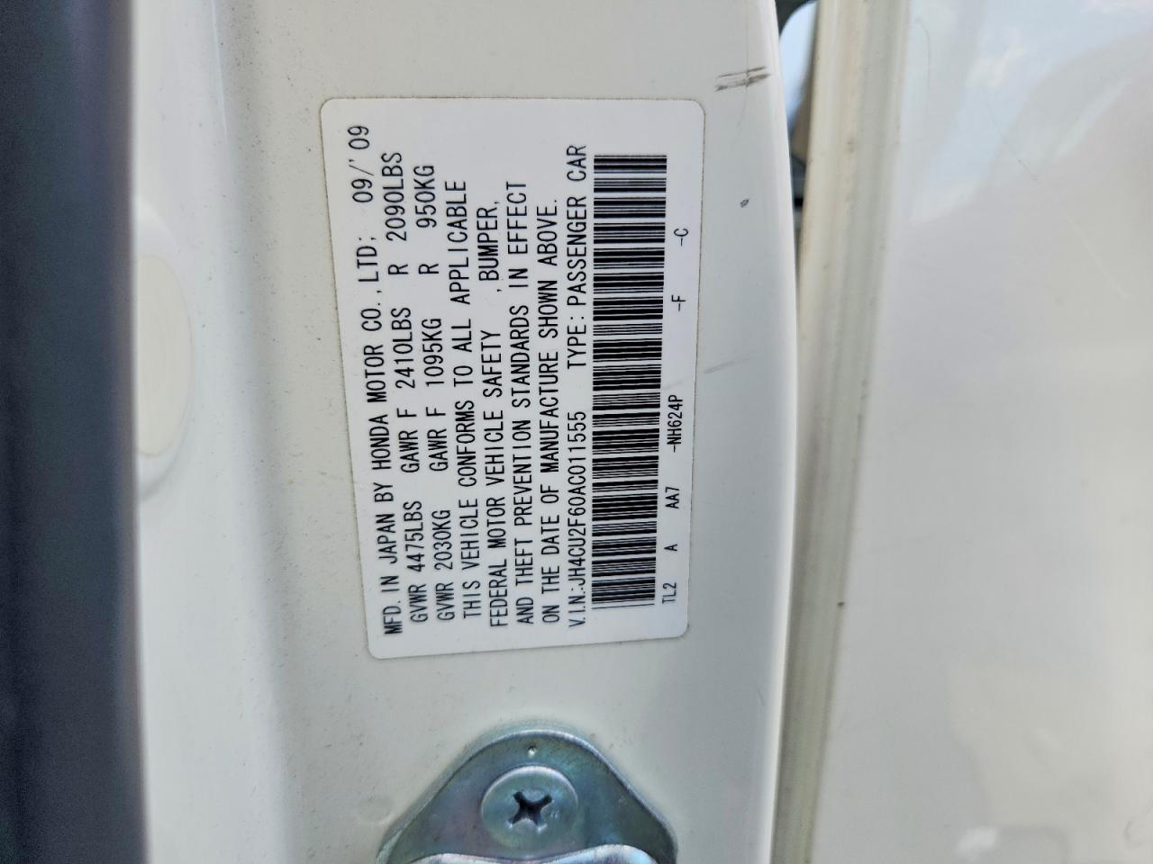 2010 Acura Tsx White vin: JH4CU2F60AC011555
