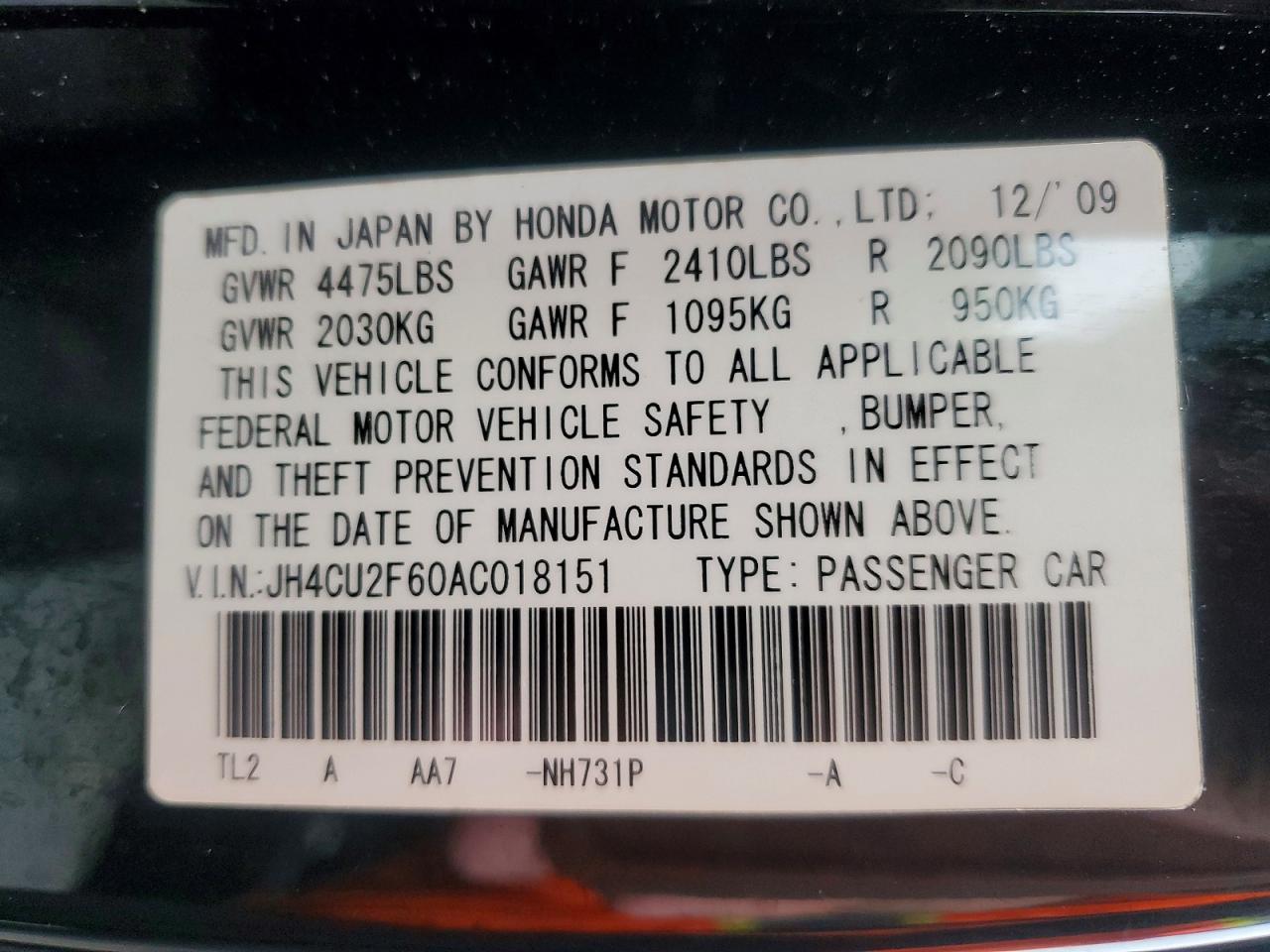 2010 Acura Tsx Black vin: JH4CU2F60AC018151