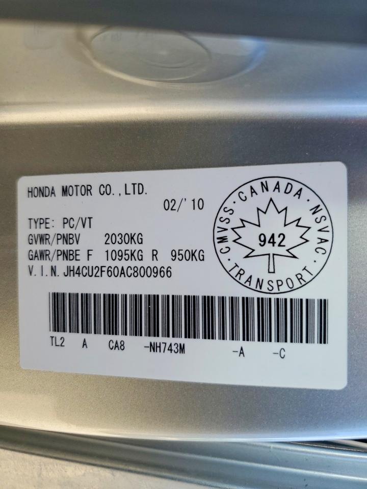 2010 Acura Tsx Silver vin: JH4CU2F60AC800966