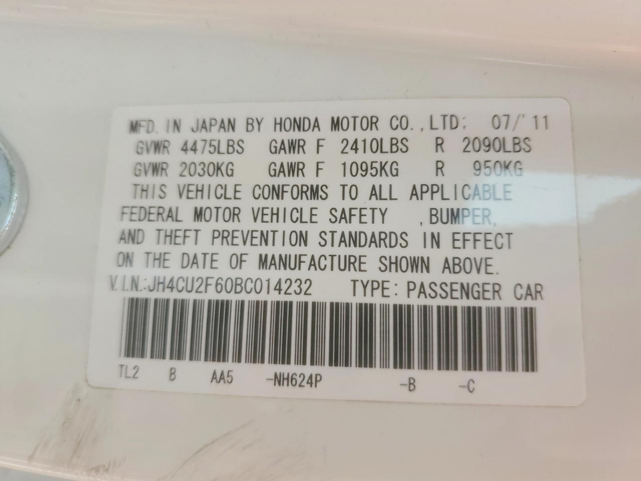 2011 Acura Tsx White vin: JH4CU2F60BC014232