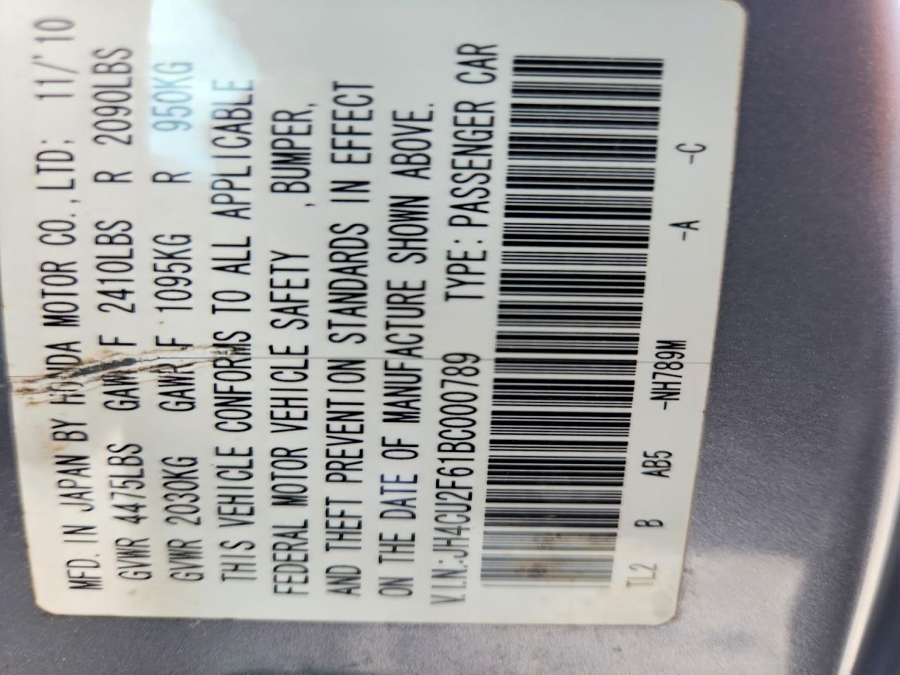 2011 Acura Tsx Silver vin: JH4CU2F61BC000789