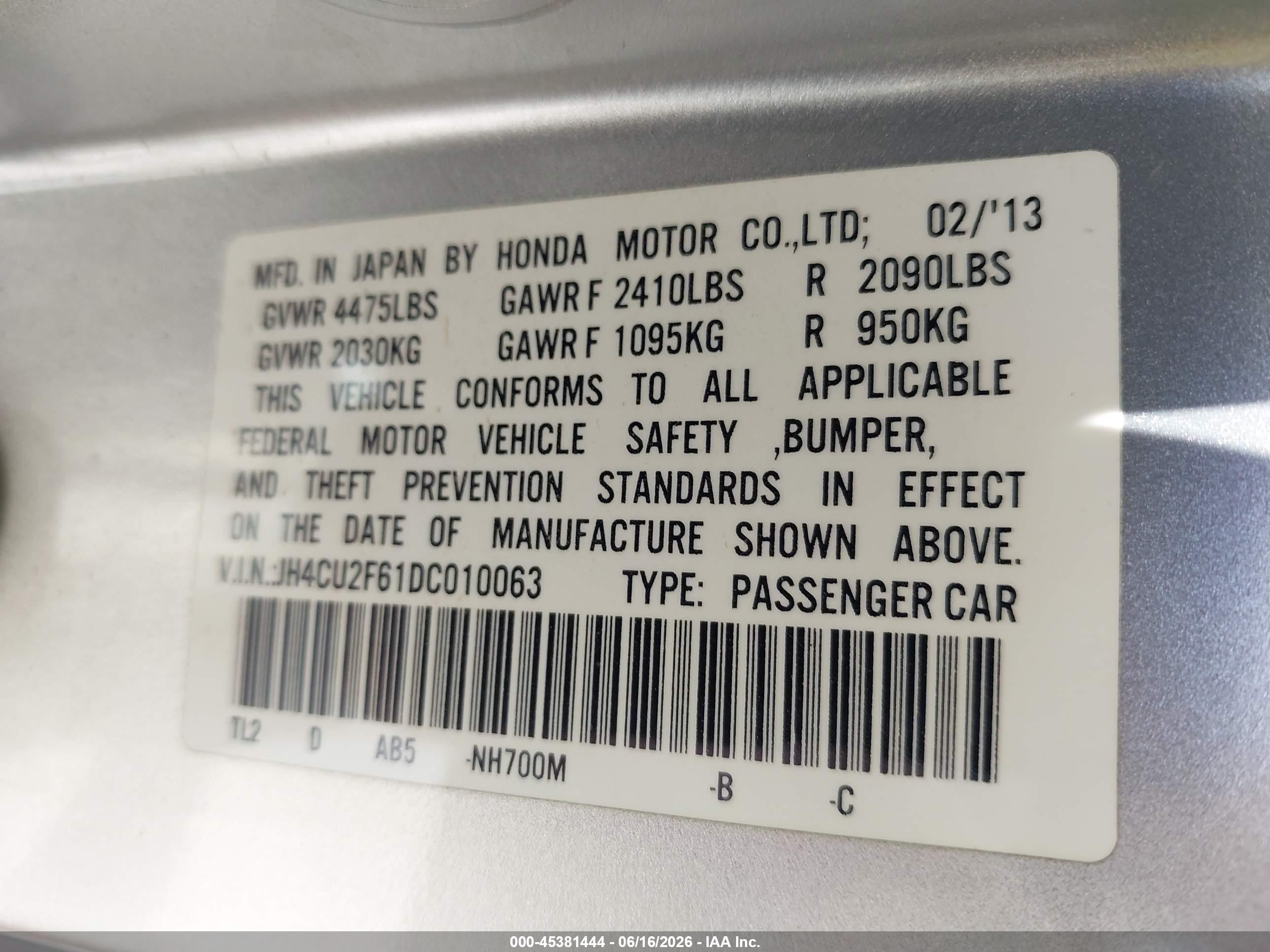 2013 Acura Tsx 2.4 Silver vin: JH4CU2F61DC010063