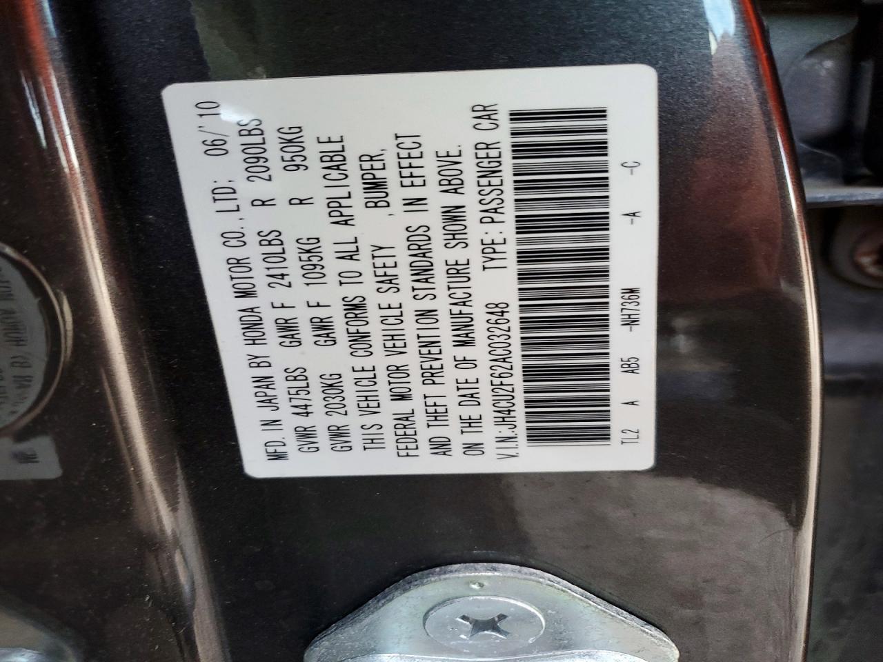 2010 Acura Tsx Gray vin: JH4CU2F62AC032648