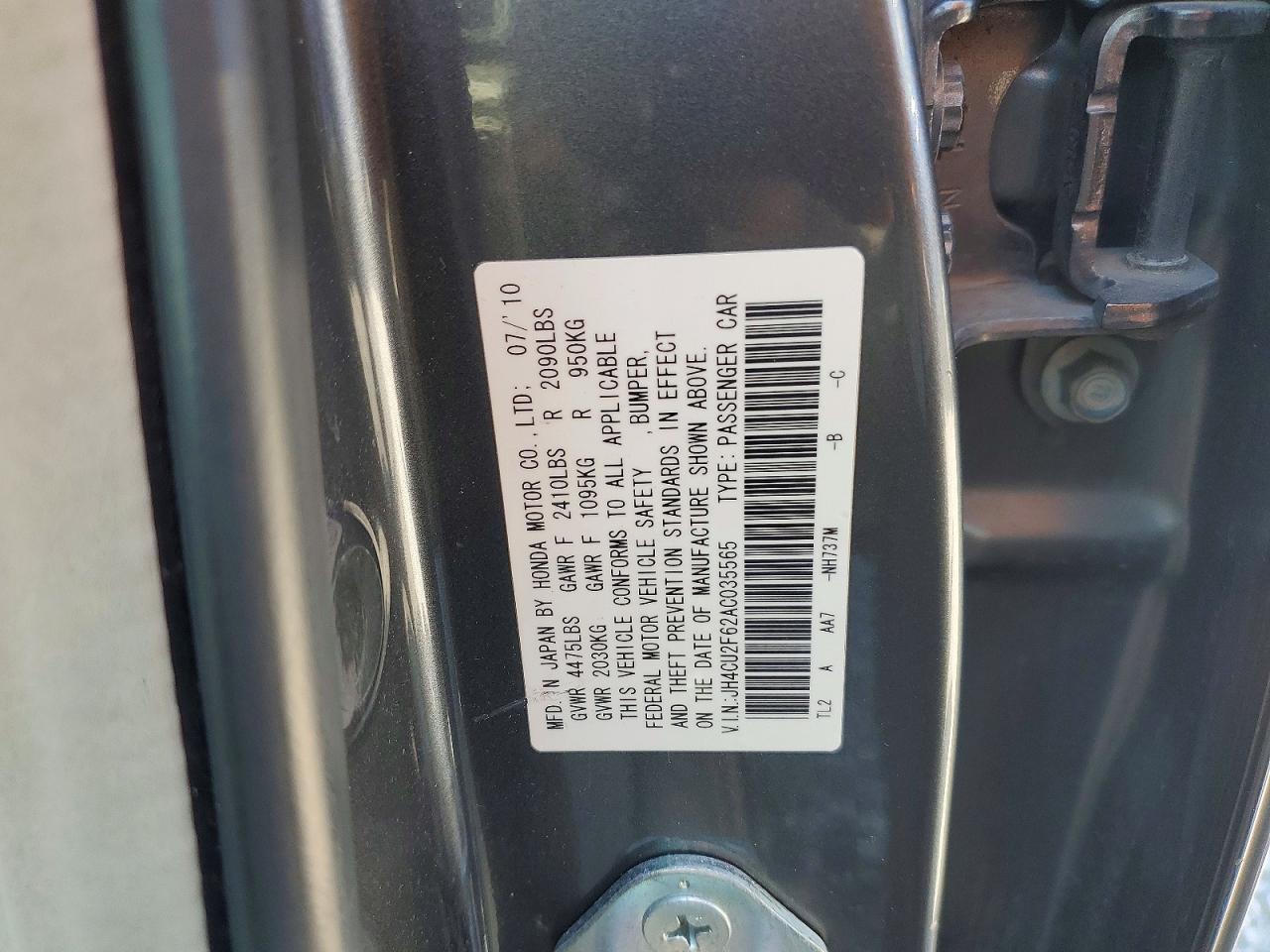2010 Acura Tsx Серый vin: JH4CU2F62AC035565