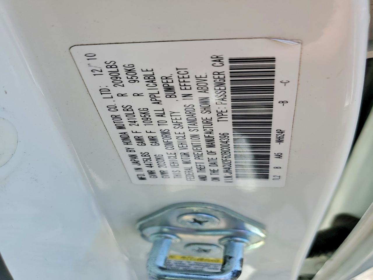 2011 Acura Tsx White vin: JH4CU2F62BC004396