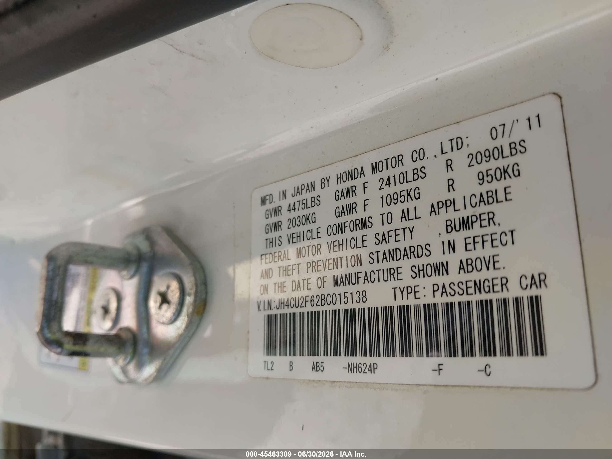 2011 Acura Tsx 2.4 White vin: JH4CU2F62BC015138