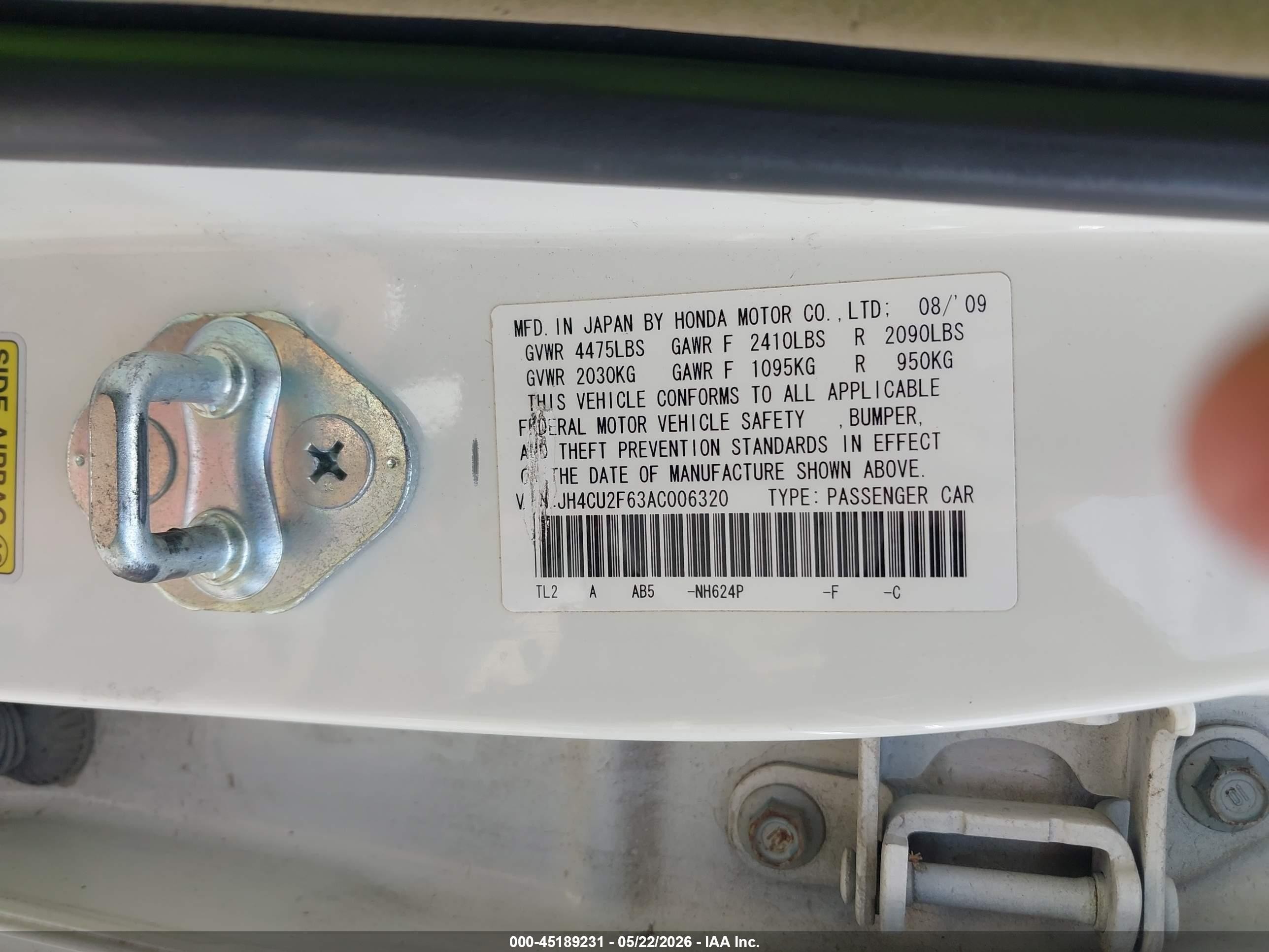 2010 Acura Tsx 2.4 White vin: JH4CU2F63AC006320