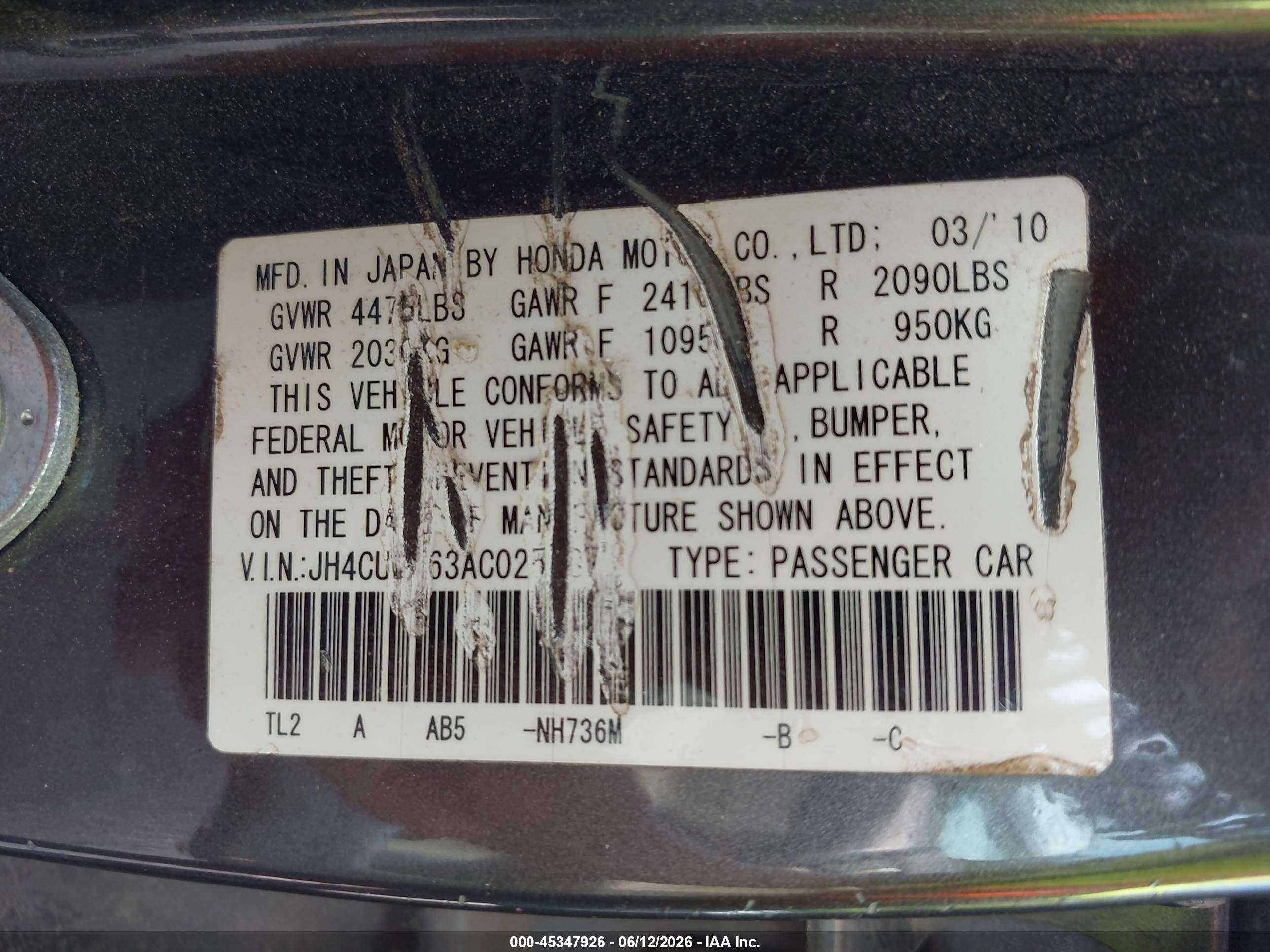 2010 Acura Tsx 2.4 Gray vin: JH4CU2F63AC025787