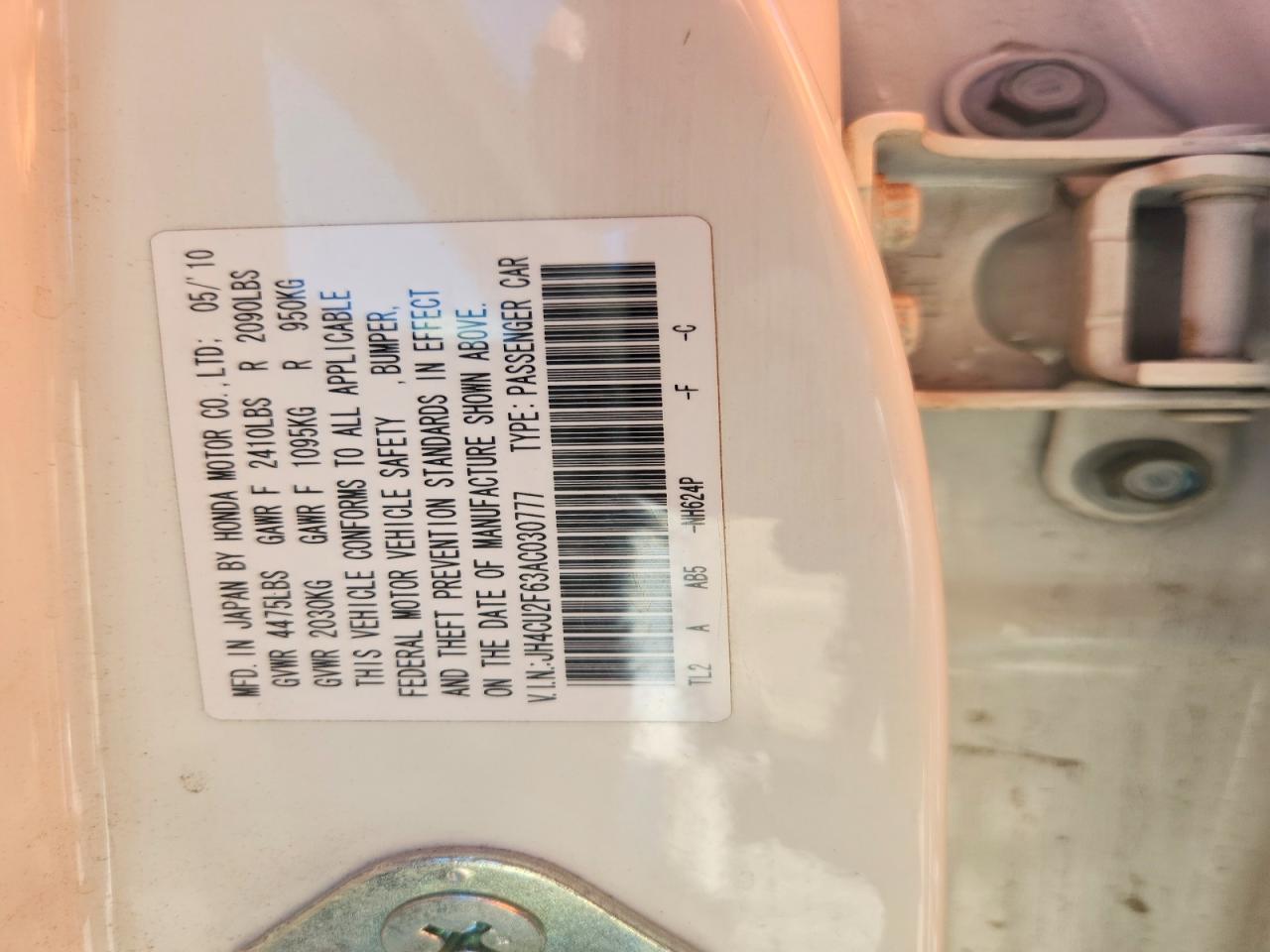 2010 Acura Tsx White vin: JH4CU2F63AC030777