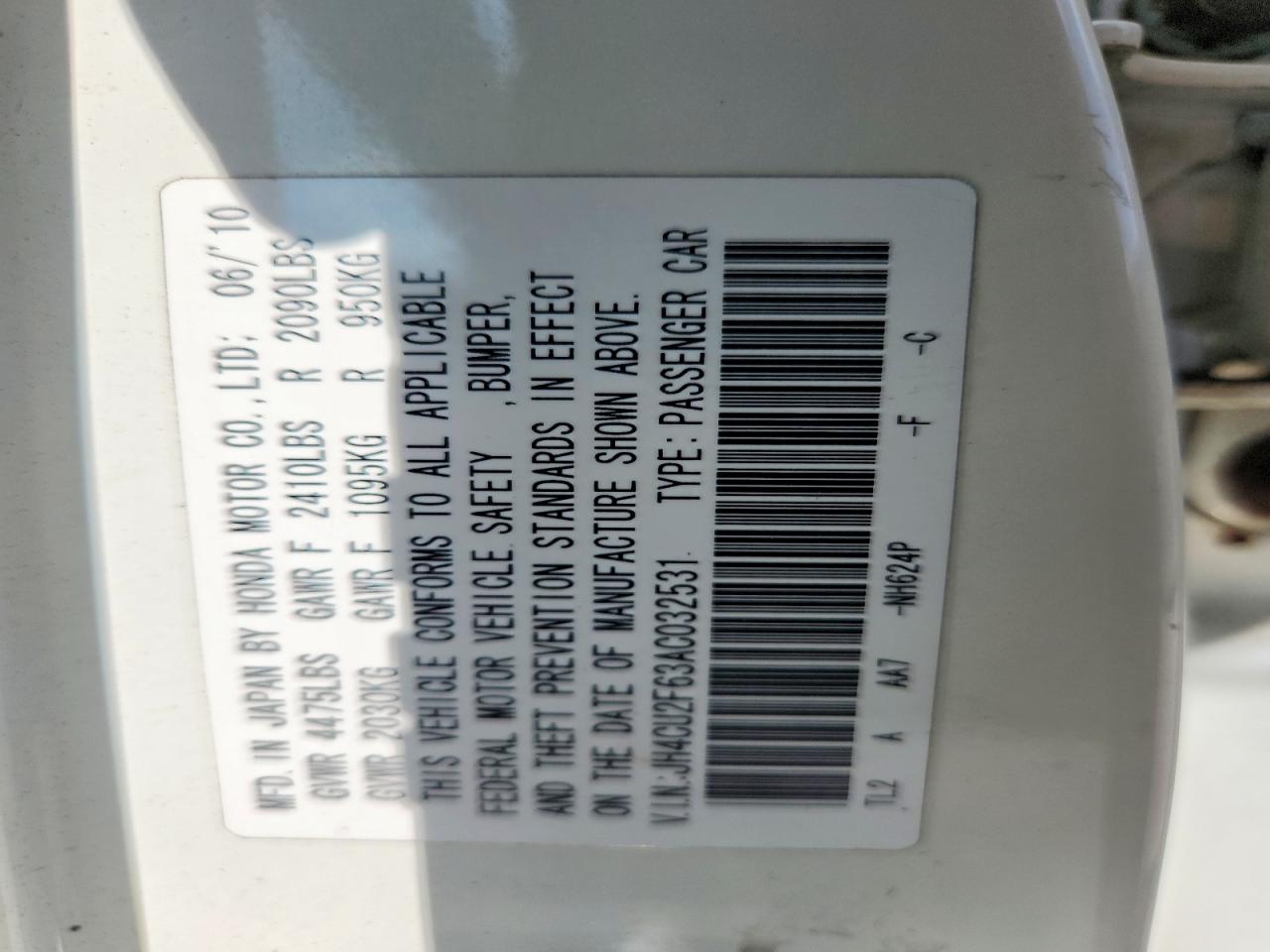 2010 Acura Tsx White vin: JH4CU2F63AC032531