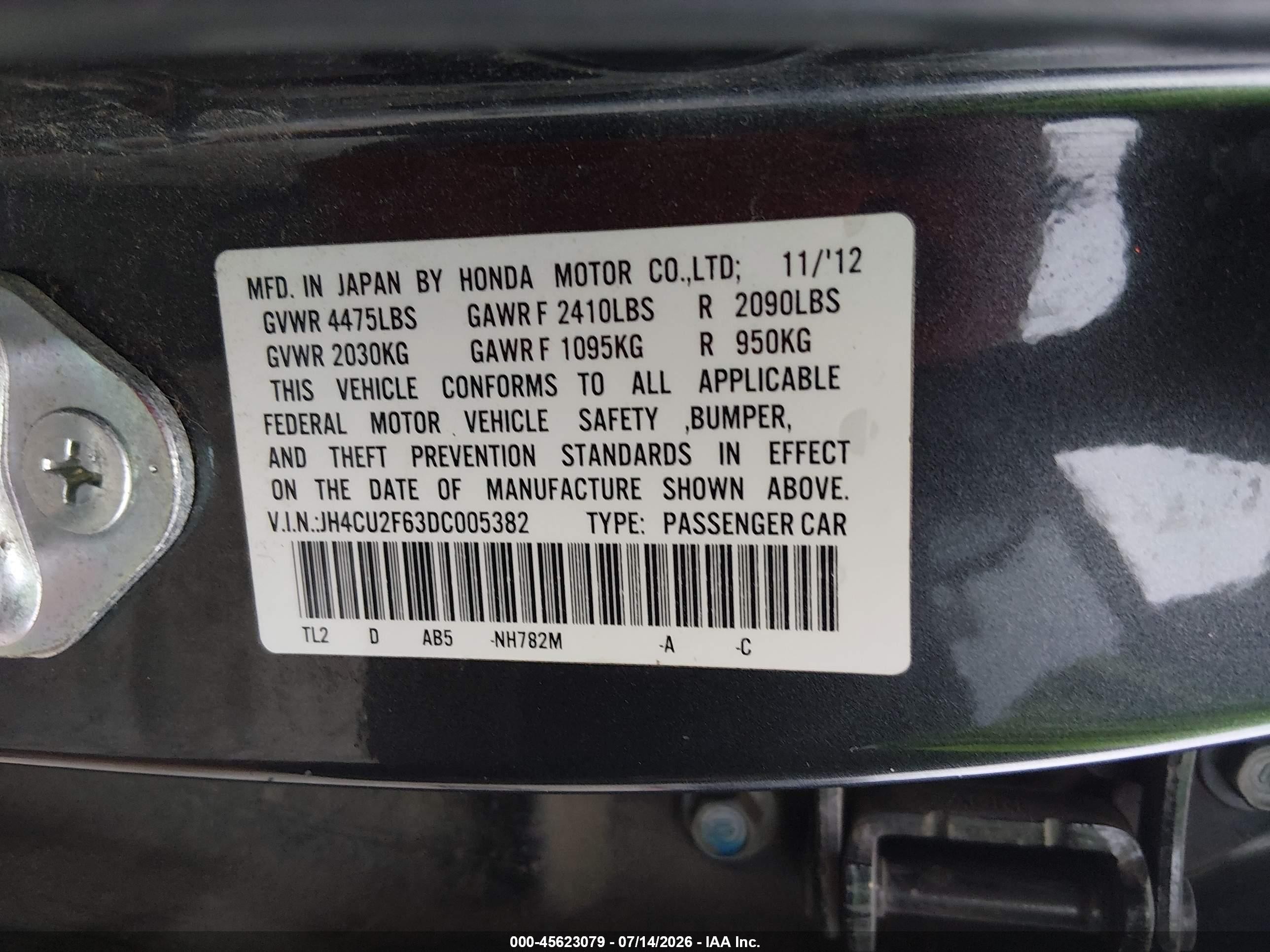 2013 Acura Tsx 2.4 Black vin: JH4CU2F63DC005382