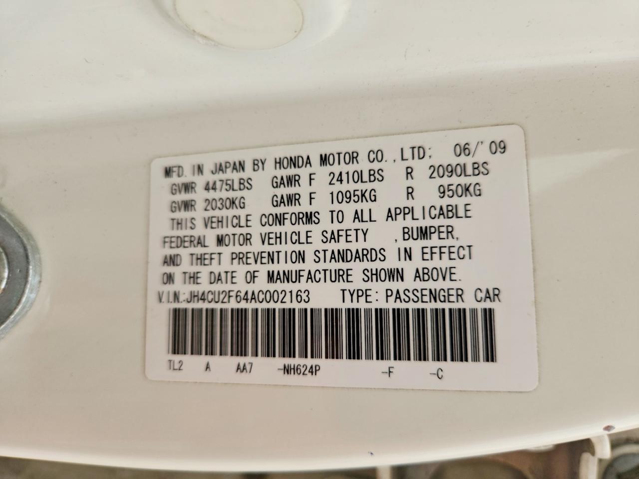 2010 Acura Tsx White vin: JH4CU2F64AC002163