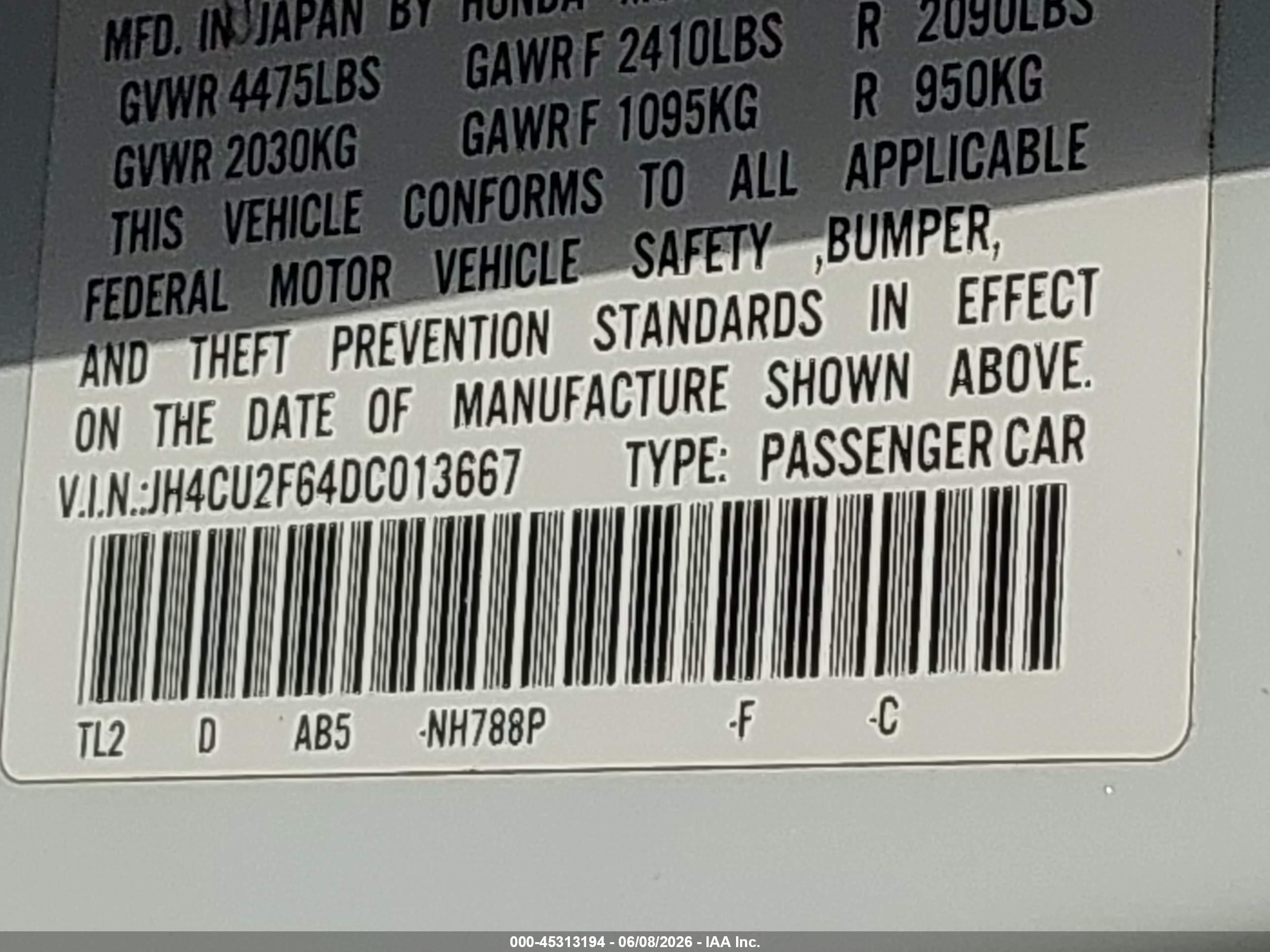 2013 Acura Tsx 2.4 White vin: JH4CU2F64DC013667