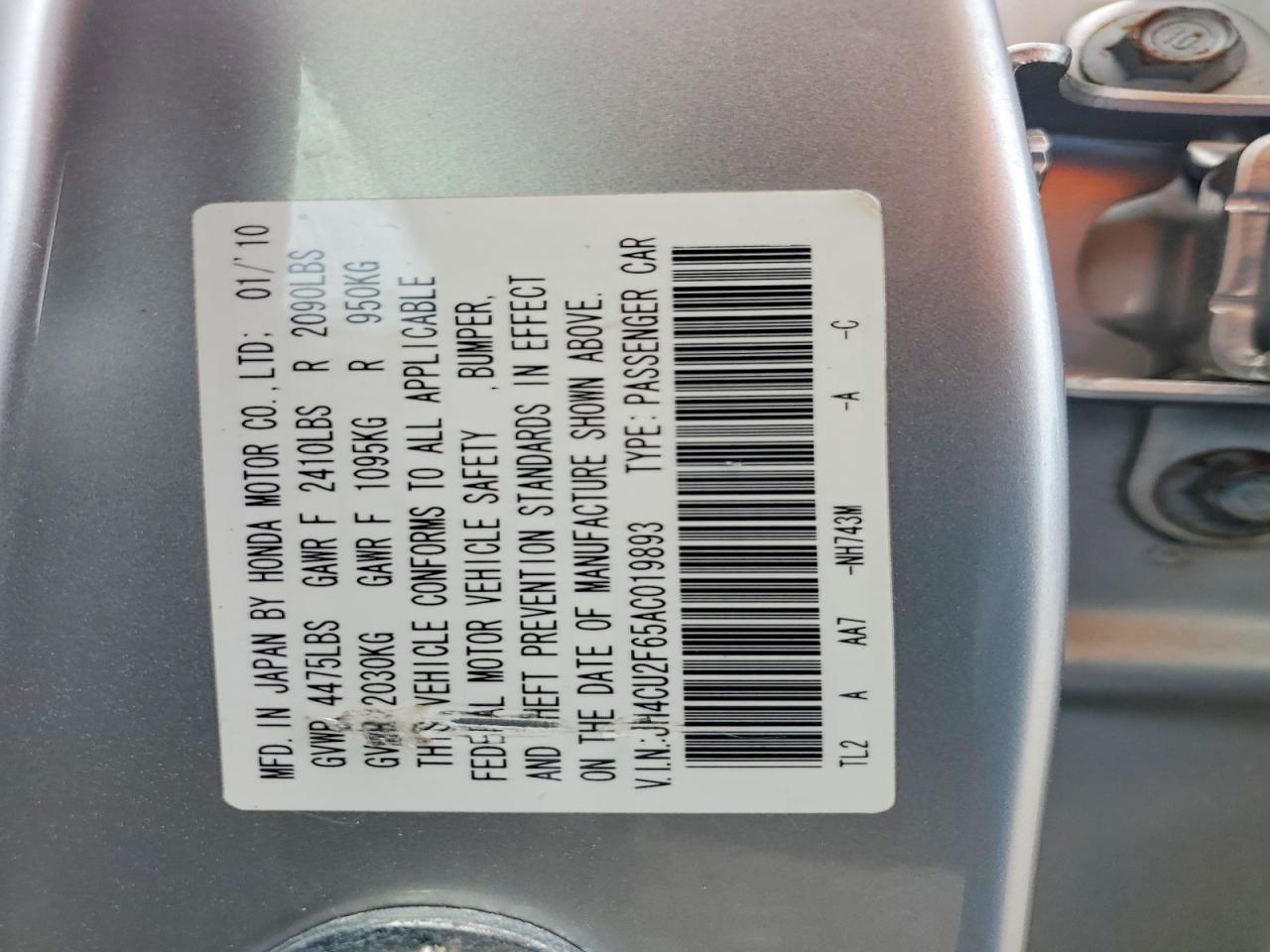 2010 Acura Tsx Silver vin: JH4CU2F65AC019893