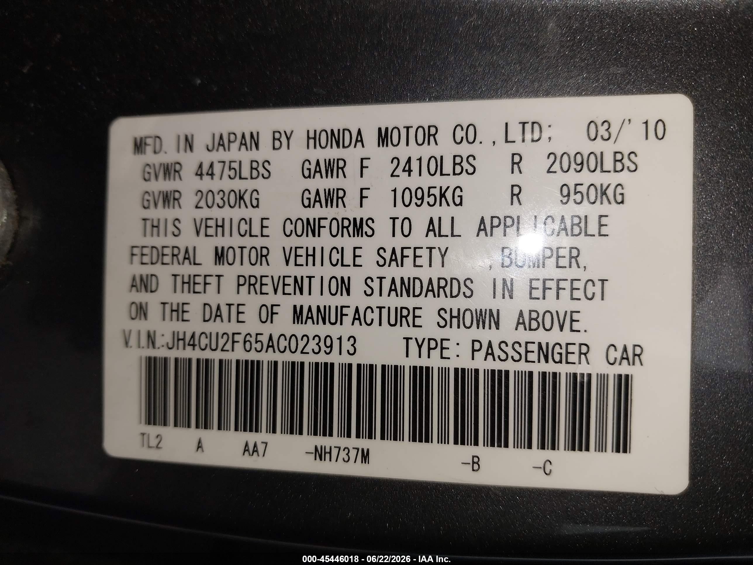 2010 Acura Tsx 2.4 Gray vin: JH4CU2F65AC023913