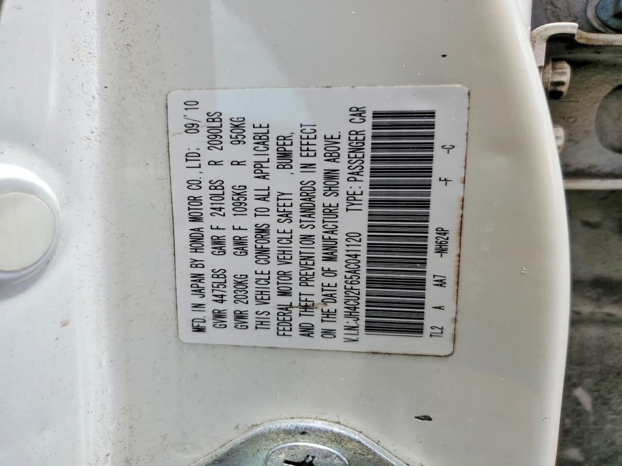 2010 Acura Tsx White vin: JH4CU2F65AC041120