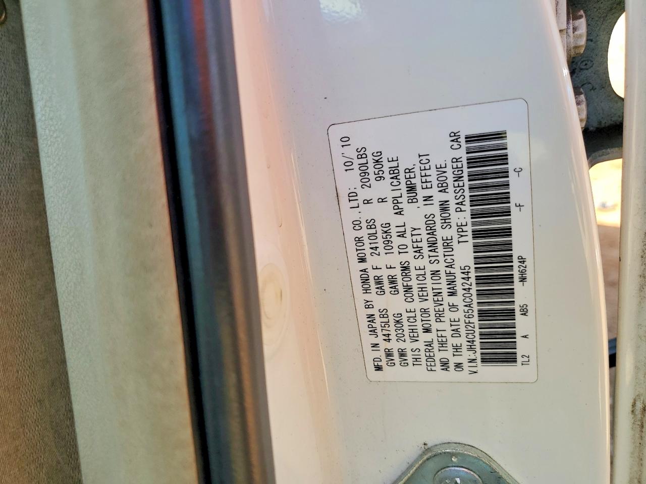 2010 Acura Tsx White vin: JH4CU2F65AC042445