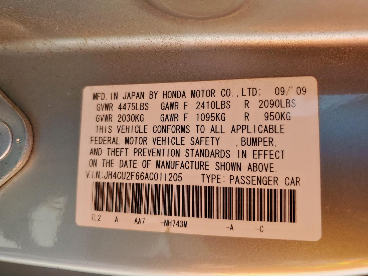 2010 Acura Tsx Silver vin: JH4CU2F66AC011205