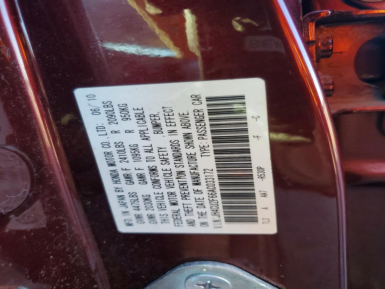 2010 Acura Tsx Бордовый vin: JH4CU2F66AC033172