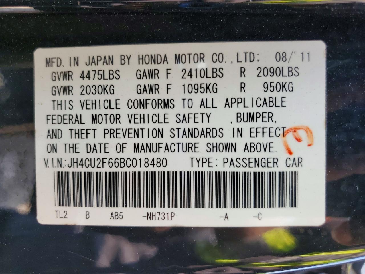 2011 Acura Tsx Black vin: JH4CU2F66BC018480