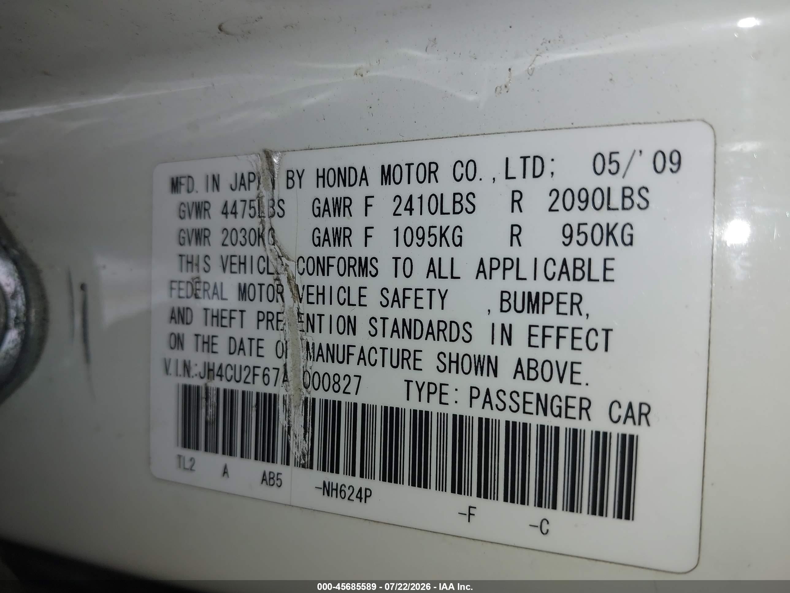 2010 Acura Tsx 2.4 Белый vin: JH4CU2F67AC000827