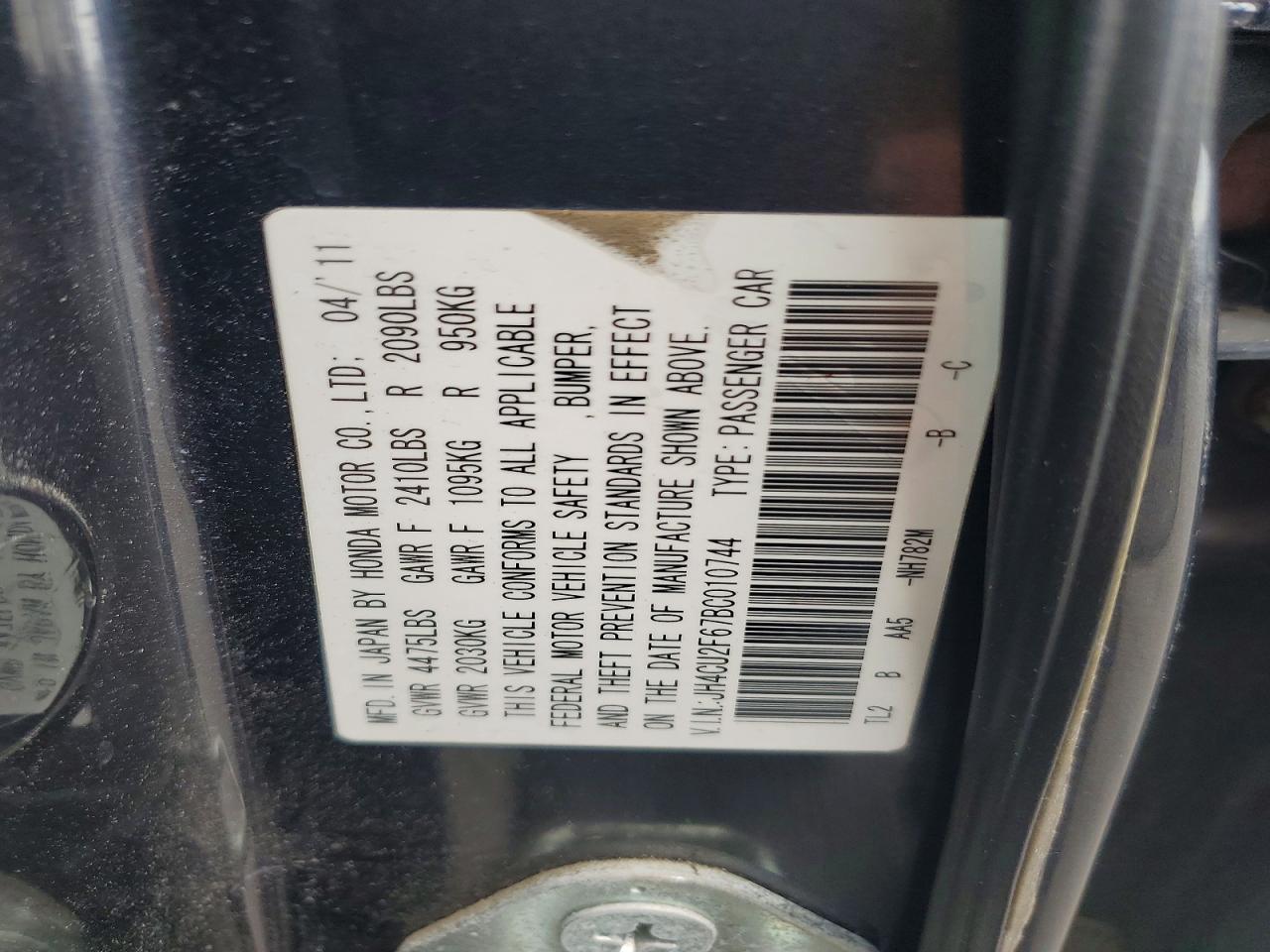 2011 Acura Tsx Gray vin: JH4CU2F67BC010744