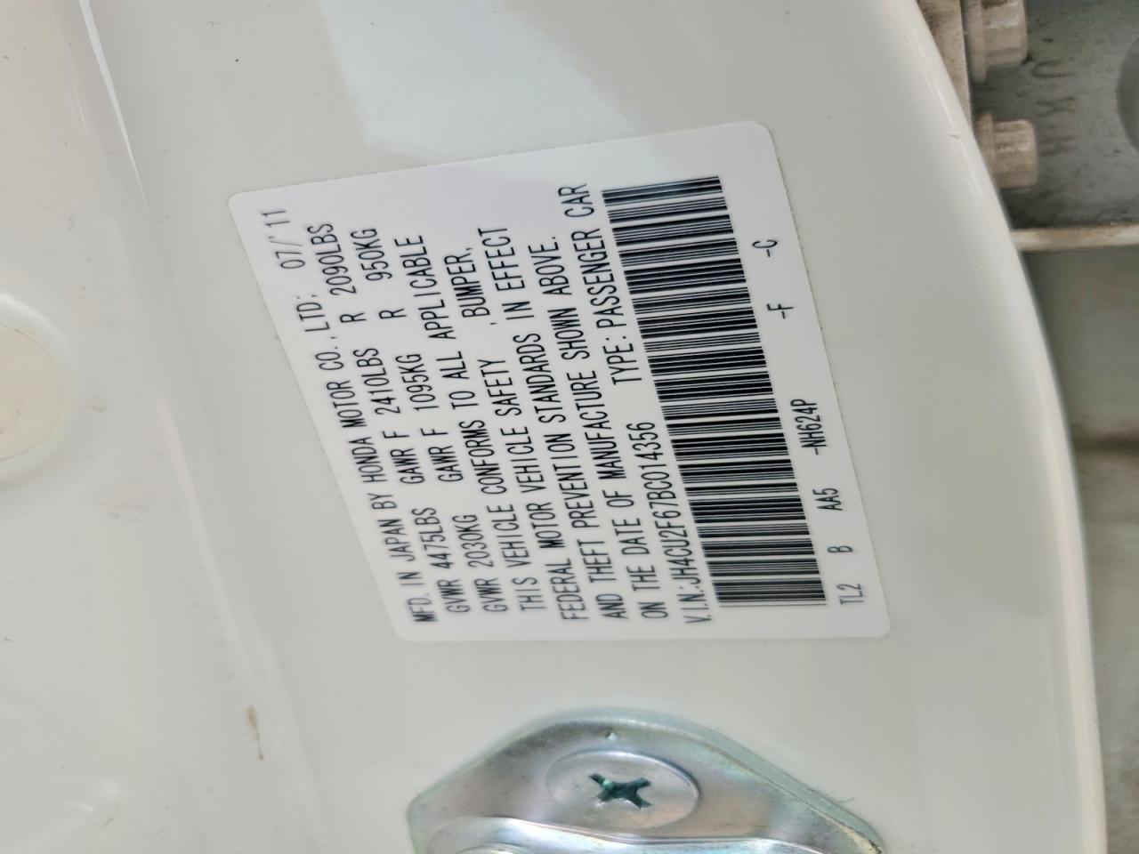2011 Acura Tsx White vin: JH4CU2F67BC014356