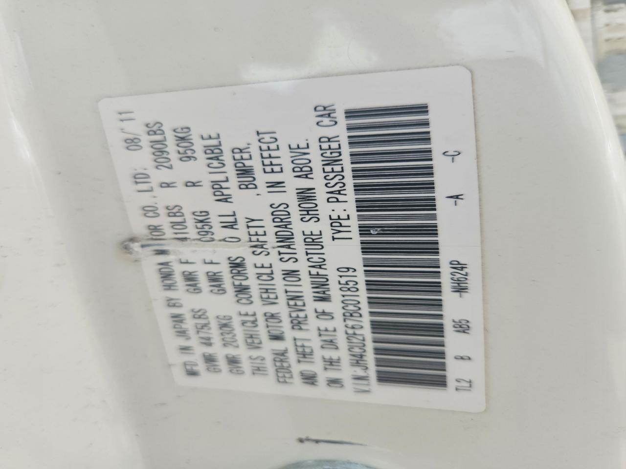 2011 Acura Tsx White vin: JH4CU2F67BC018519