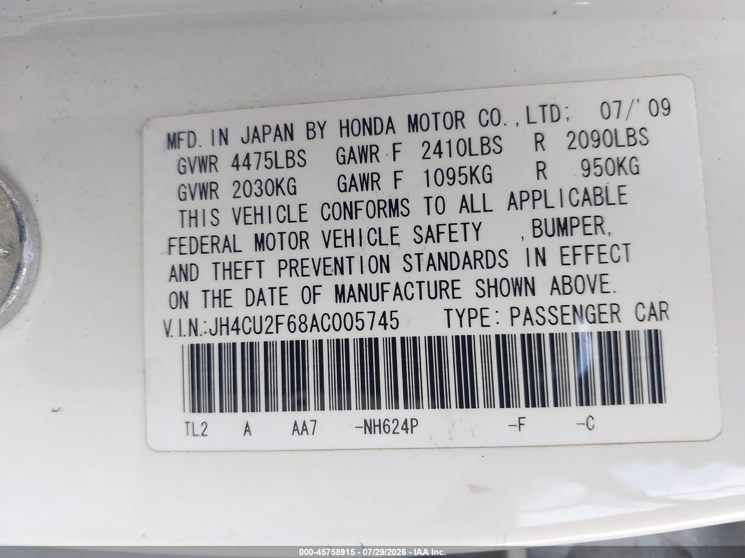 2010 Acura Tsx 2.4 White vin: JH4CU2F68AC005745