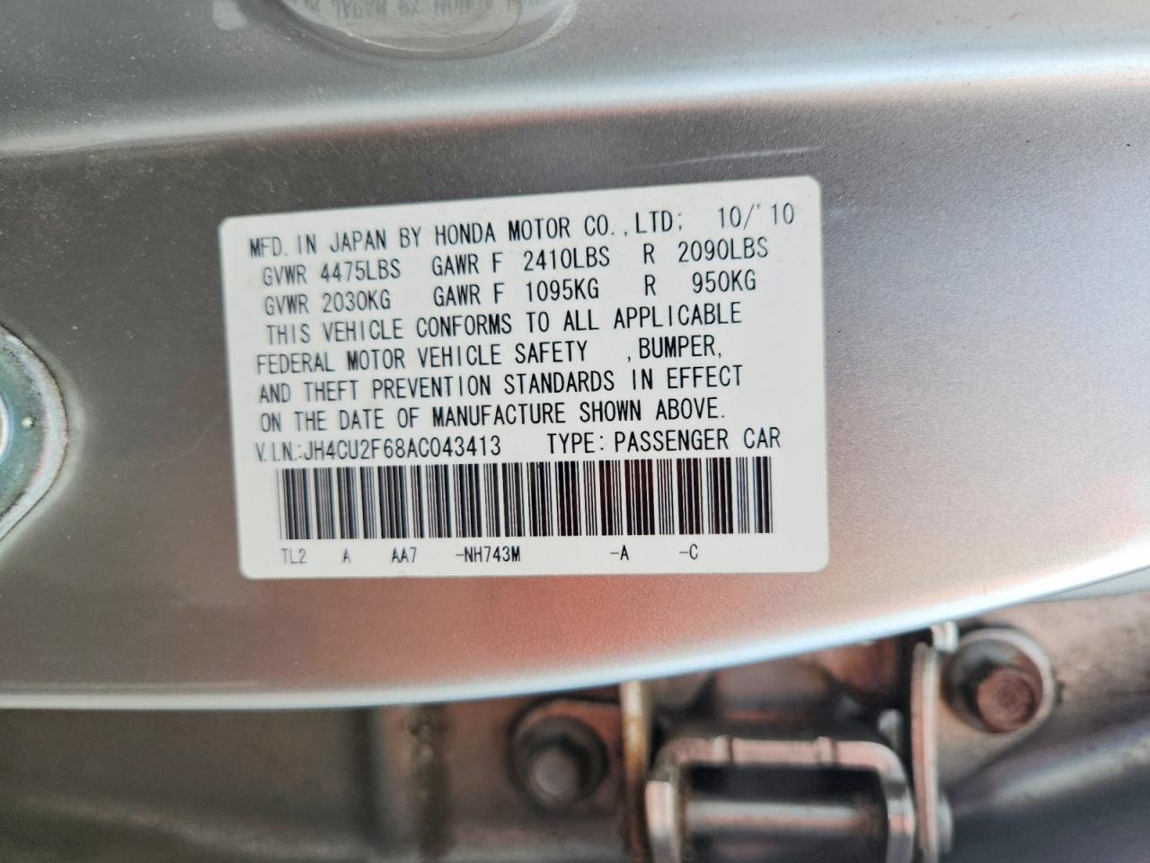 2010 Acura Tsx Silver vin: JH4CU2F68AC043413